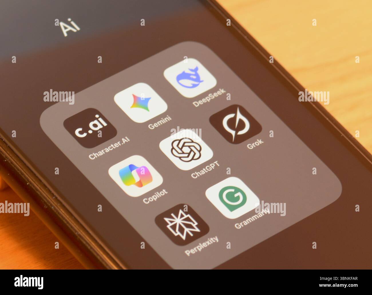 KI- oder künstliche Intelligenz-Apps auf einem Smartphone-Bildschirm Stockfoto