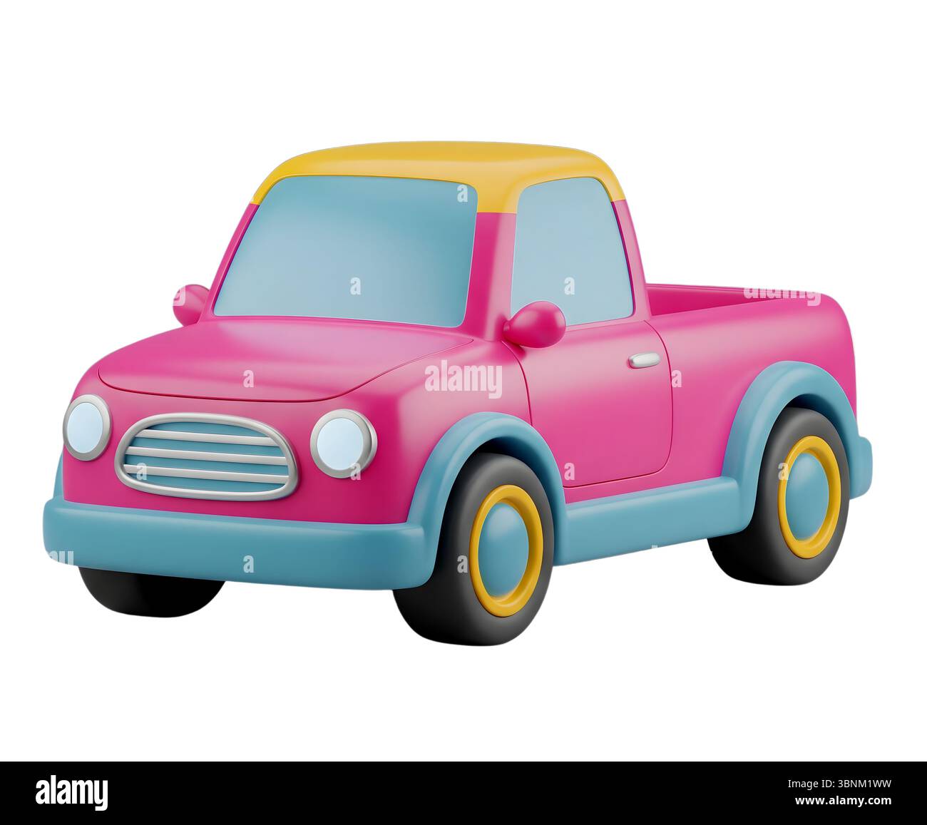 Minimalistisches 3D-Rendering mit Pickup Truck in einem weichen und flüssigen Renderer Stockfoto