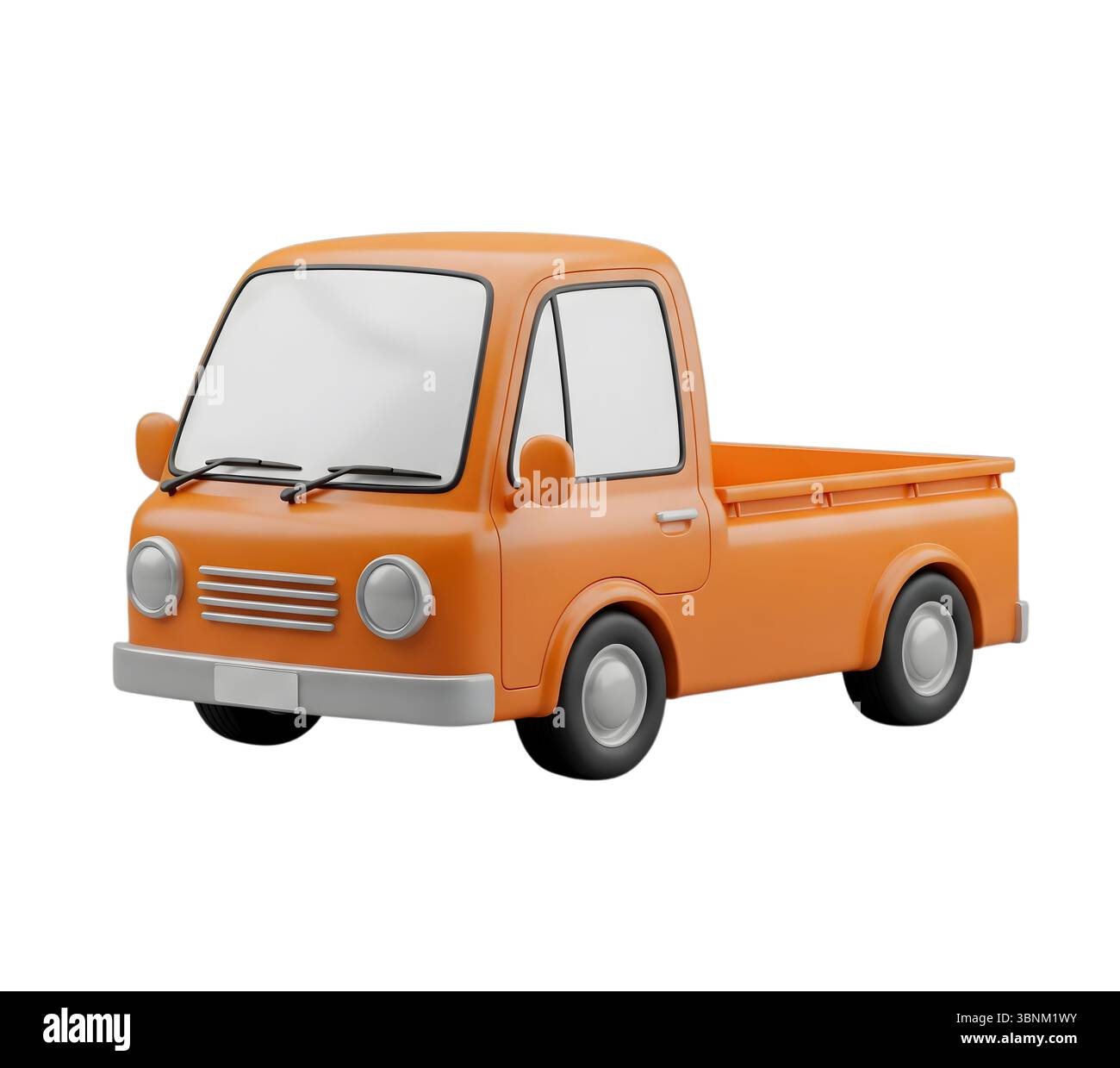 Minimalistisches 3D-Rendering mit Pickup Truck in einem weichen und flüssigen Renderer Stockfoto