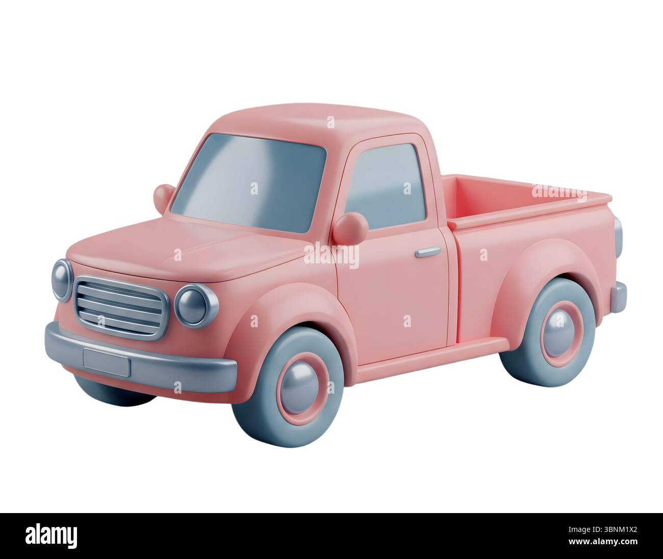 Minimalistisches 3D-Rendering mit Pickup Truck in einem weichen und flüssigen Renderer Stockfoto