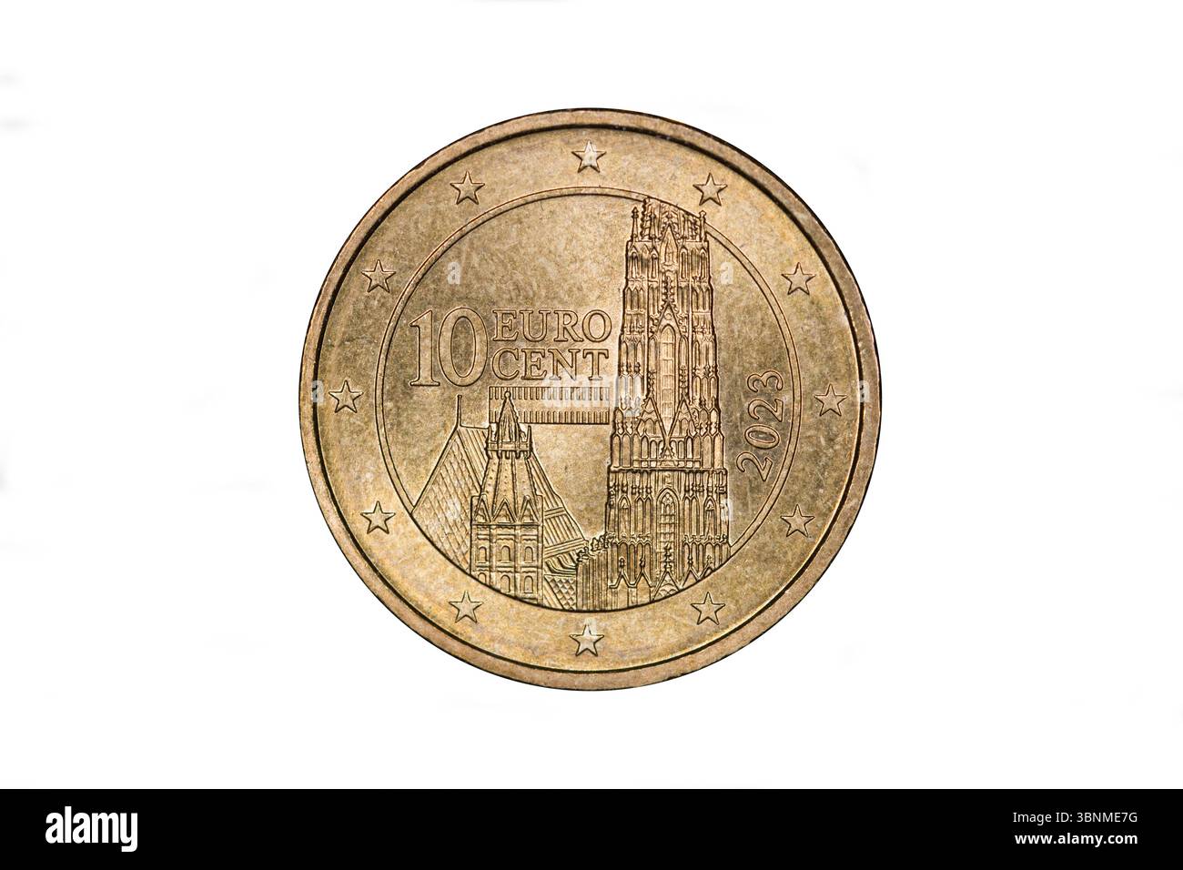 Österreichische 10-Eurocent-Münze, Stephansdom Wien Stockfoto
