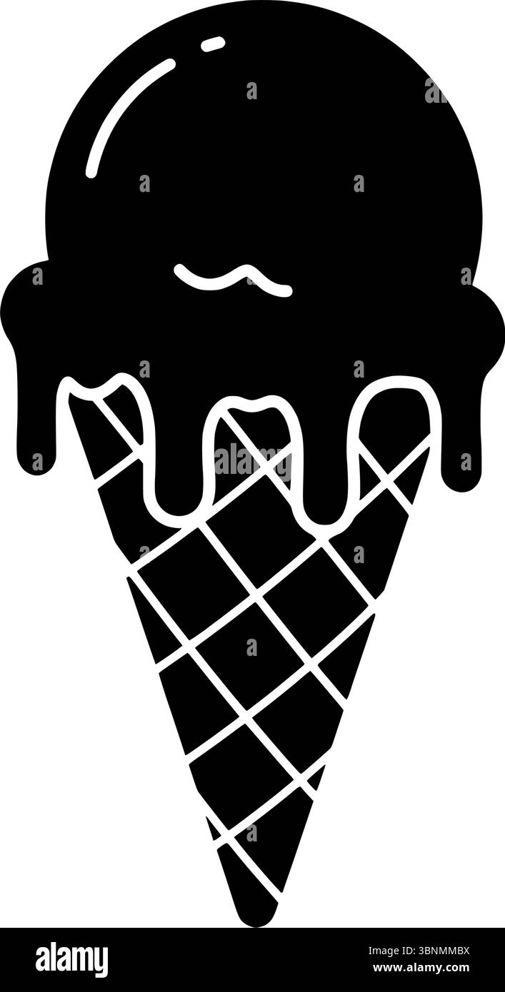 Eisbecher mit schmelzender Schaufel, minimalistisches Essenssymbol im flachen Design, ideal für Sommer, Dessert und süße Leckereien Stock Vektor