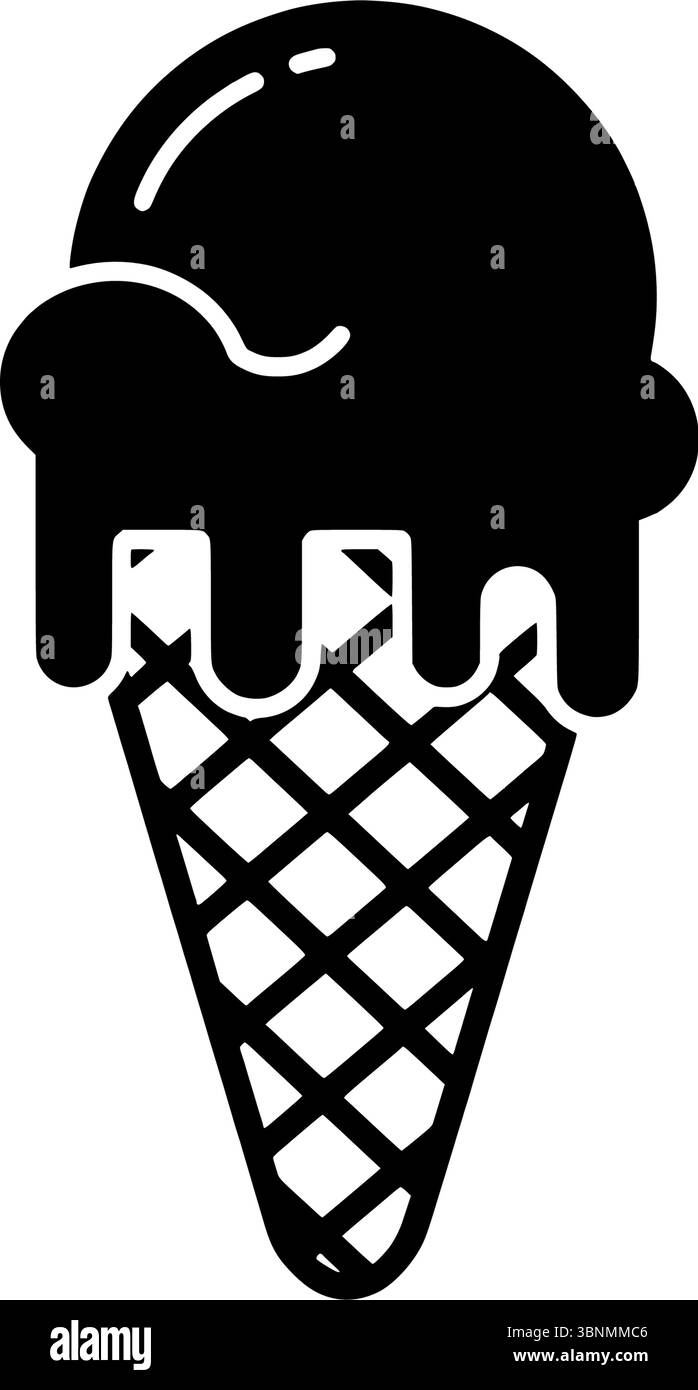 Eisbecher mit schmelzender Schaufel, minimalistisches Essenssymbol im flachen Design, ideal für Sommer, Dessert und süße Leckereien Stock Vektor