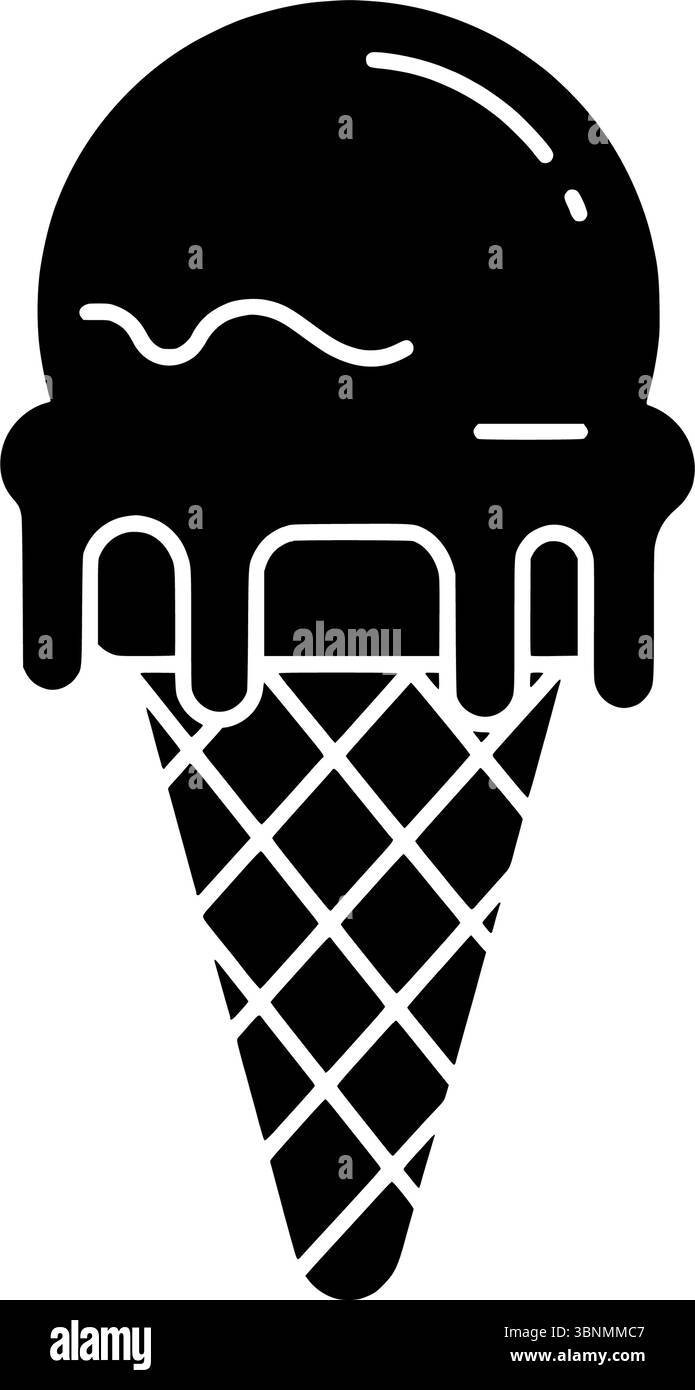 Eisbecher mit schmelzender Schaufel, minimalistisches Essenssymbol im flachen Design, ideal für Sommer, Dessert und süße Leckereien Stock Vektor