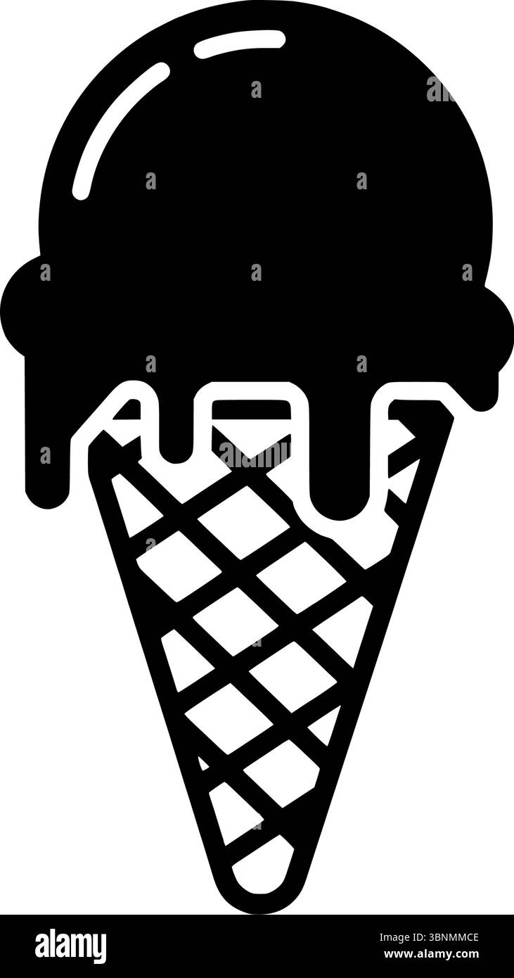 Eisbecher mit schmelzender Schaufel, minimalistisches Essenssymbol im flachen Design, ideal für Sommer, Dessert und süße Leckereien Stock Vektor