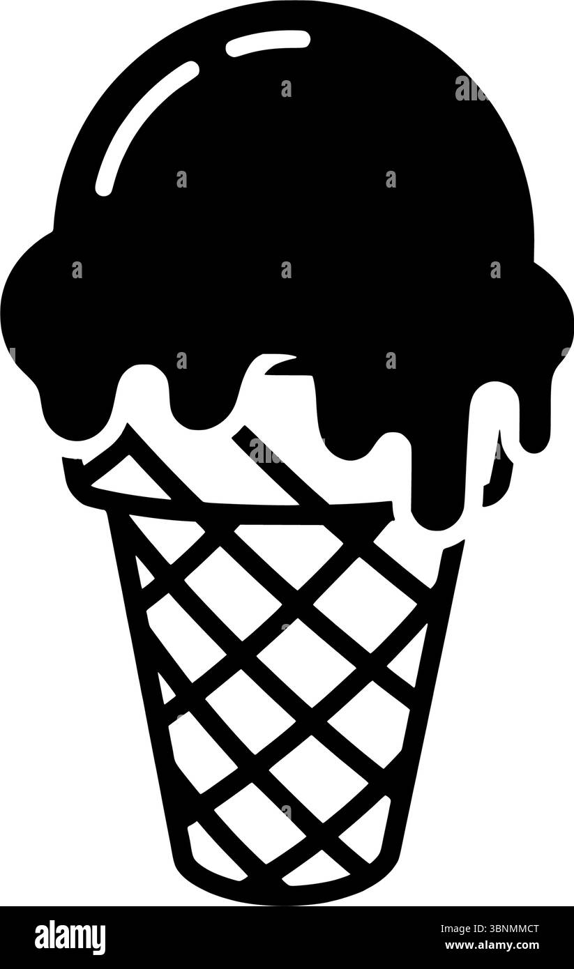 Eisbecher mit schmelzender Schaufel, minimalistisches Essenssymbol im flachen Design, ideal für Sommer, Dessert und süße Leckereien Stock Vektor