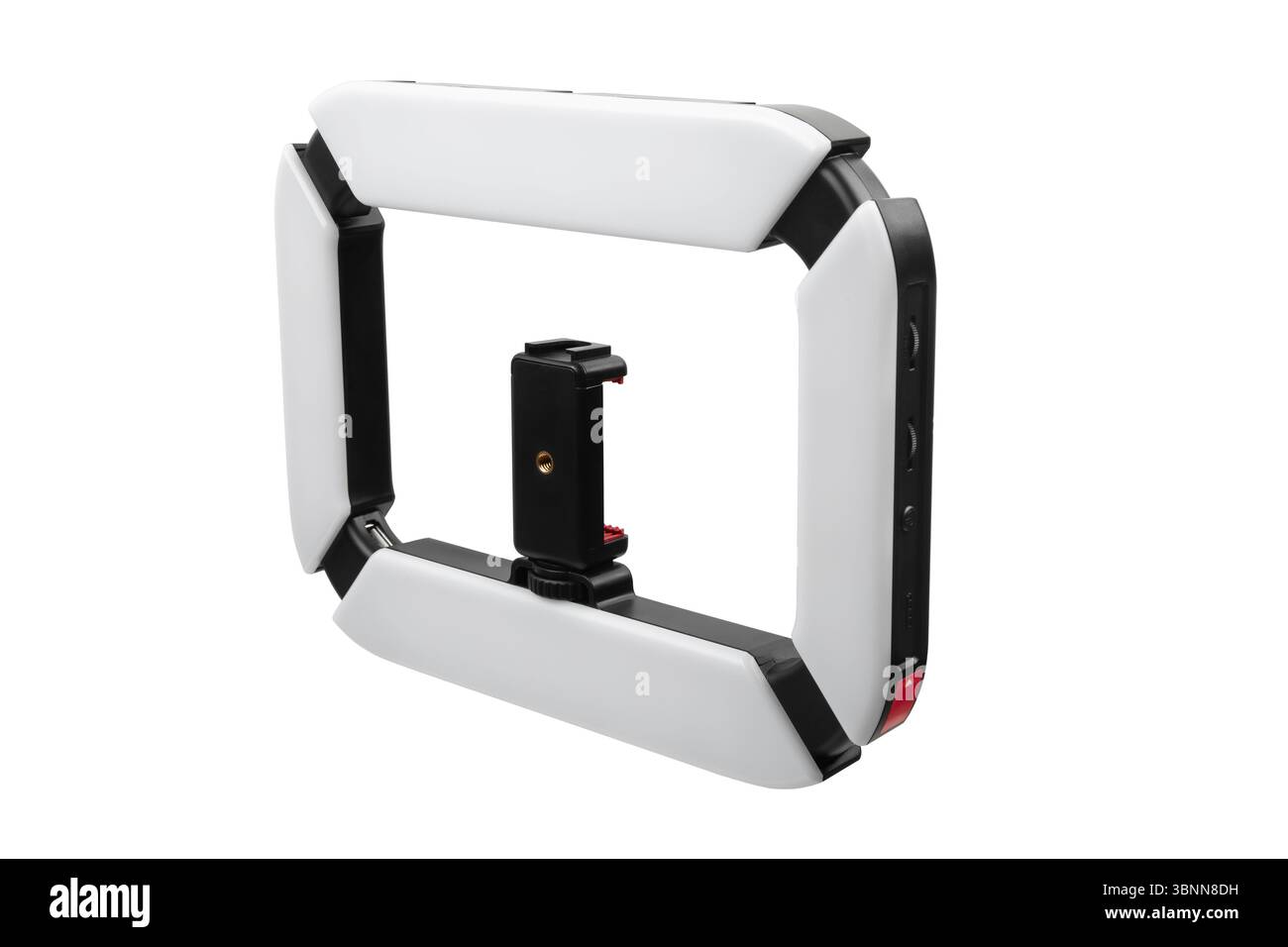 LED-Einbauleuchte in rechteckiger Form mit integrierter Halterung, ideal für Fotografie, Video-Streaming und Studiobeleuchtung. Stockfoto