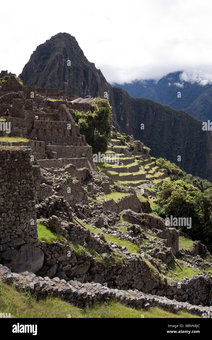 Machu Picchu, die Inka-Zitadelle aus dem 15. Jahrhundert in Peru, die oft als „verlorene Stadt der Inkas“ bezeichnet wird. Stockfoto