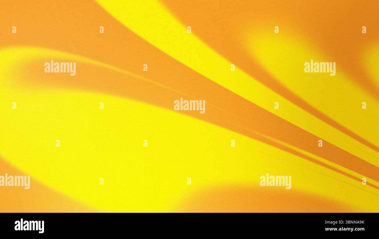 Abstrakte, fließende, flüssige, wellige und geschwungene, körnige gelbe und orangene Formen. Unscharfer, dynamischer und futuristischer heller und lebendiger Hintergrund mit Rauschen. Stockfoto