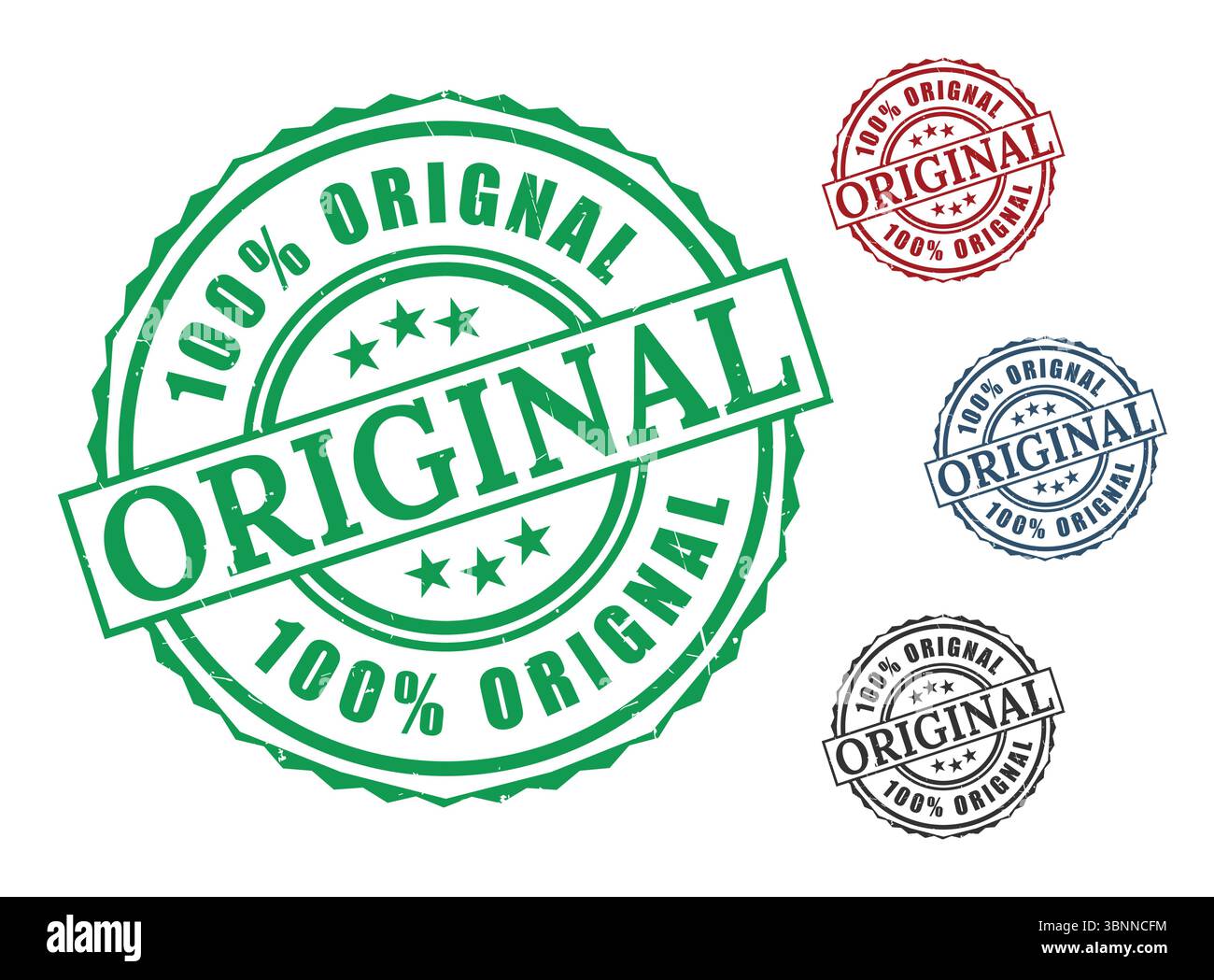 Authentizitätsgarantie Original Stempelgrafiken Grün Rot Blau Schwarz Design Elemente Vektor Zertifiziert Original Siegel Stock Vektor