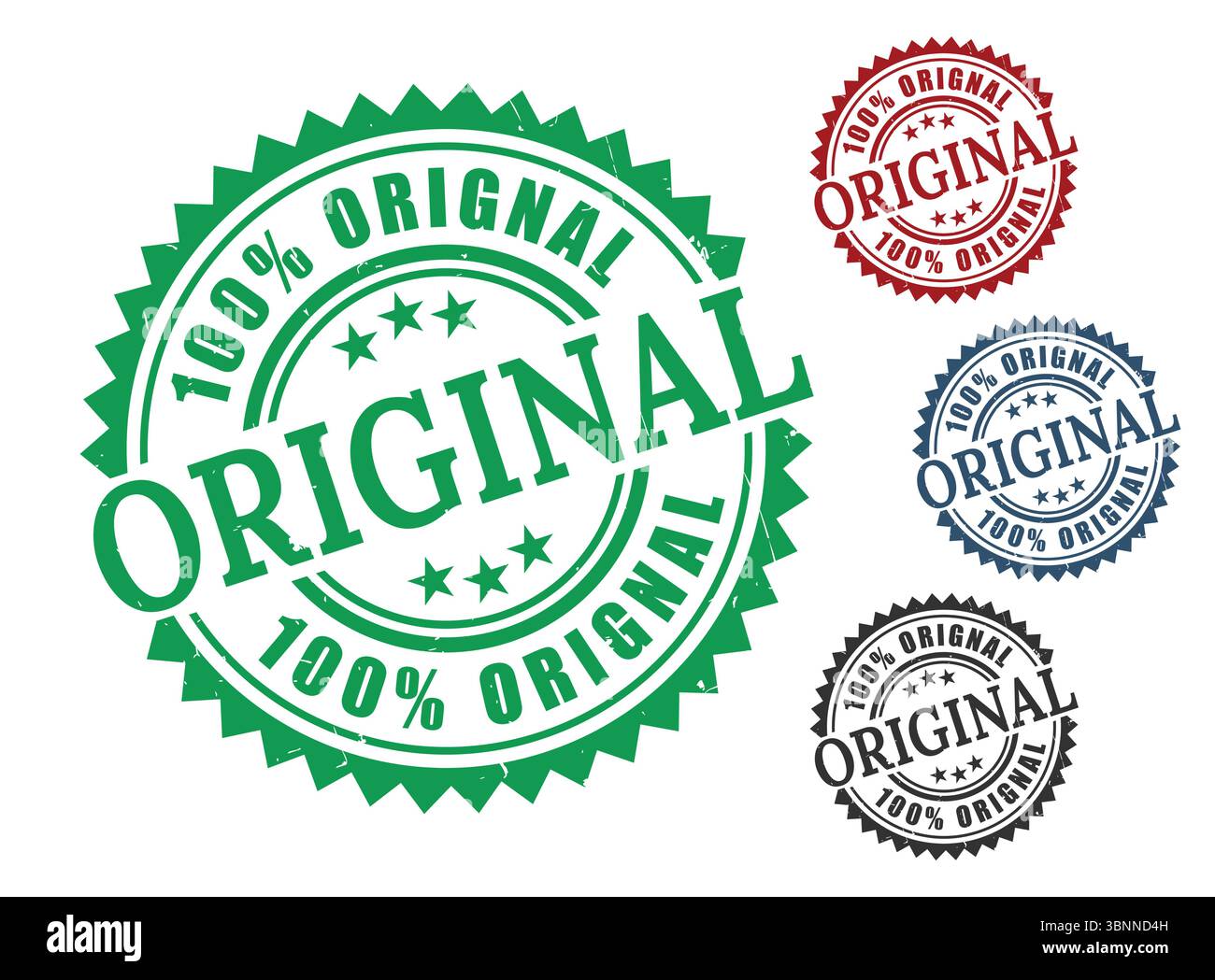 Authentizitätsgarantie Vintage Original Stempeldesign-Elemente in Grün Rot Blau und Schwarz Stock Vektor