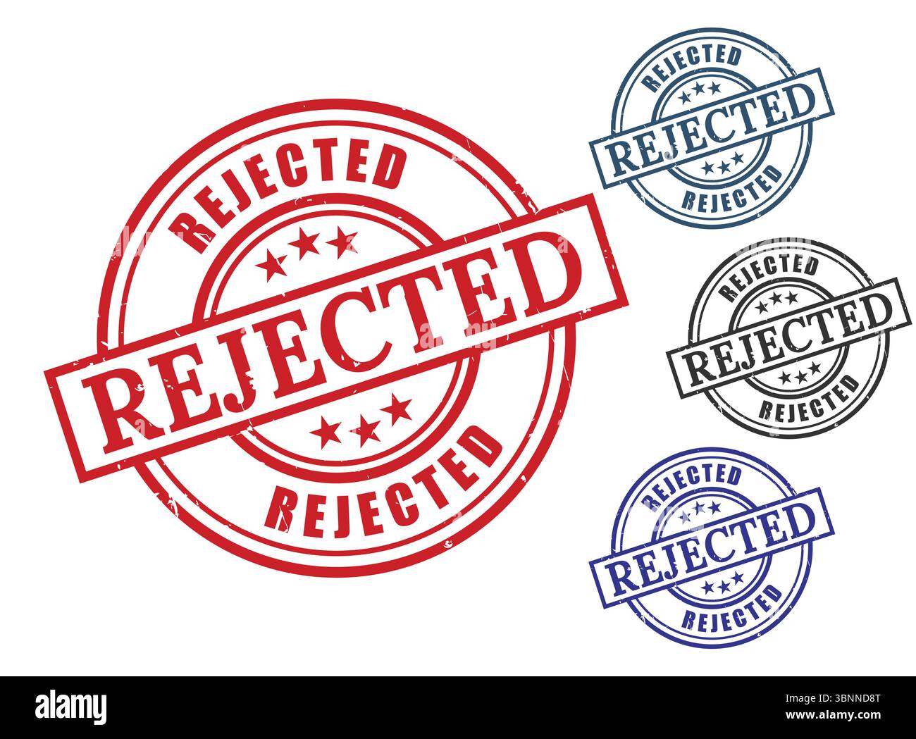 Abgelehnte Stempelgrafiken Rot Blau Variationen Stock Vektor