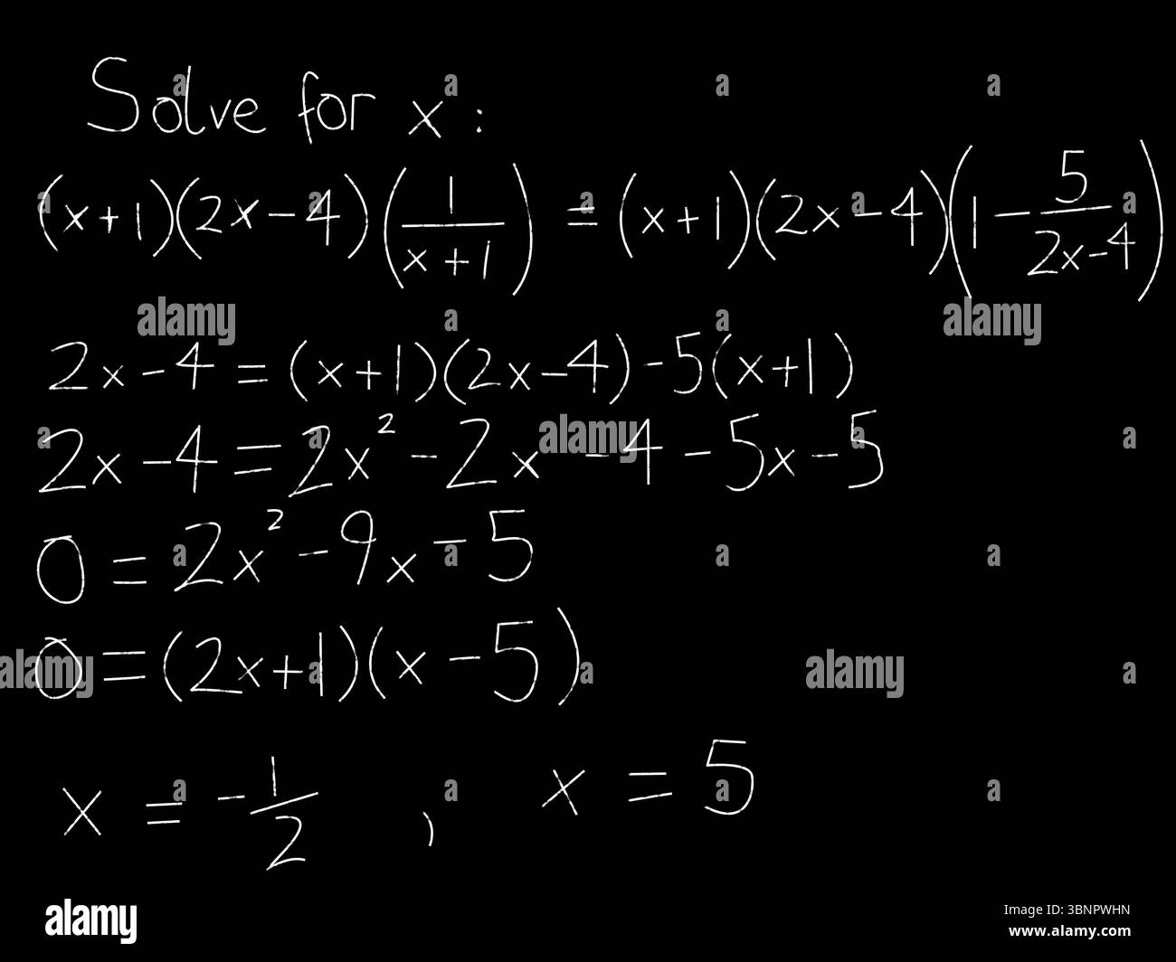 Lösung für mathematische Gleichungen Stockfoto