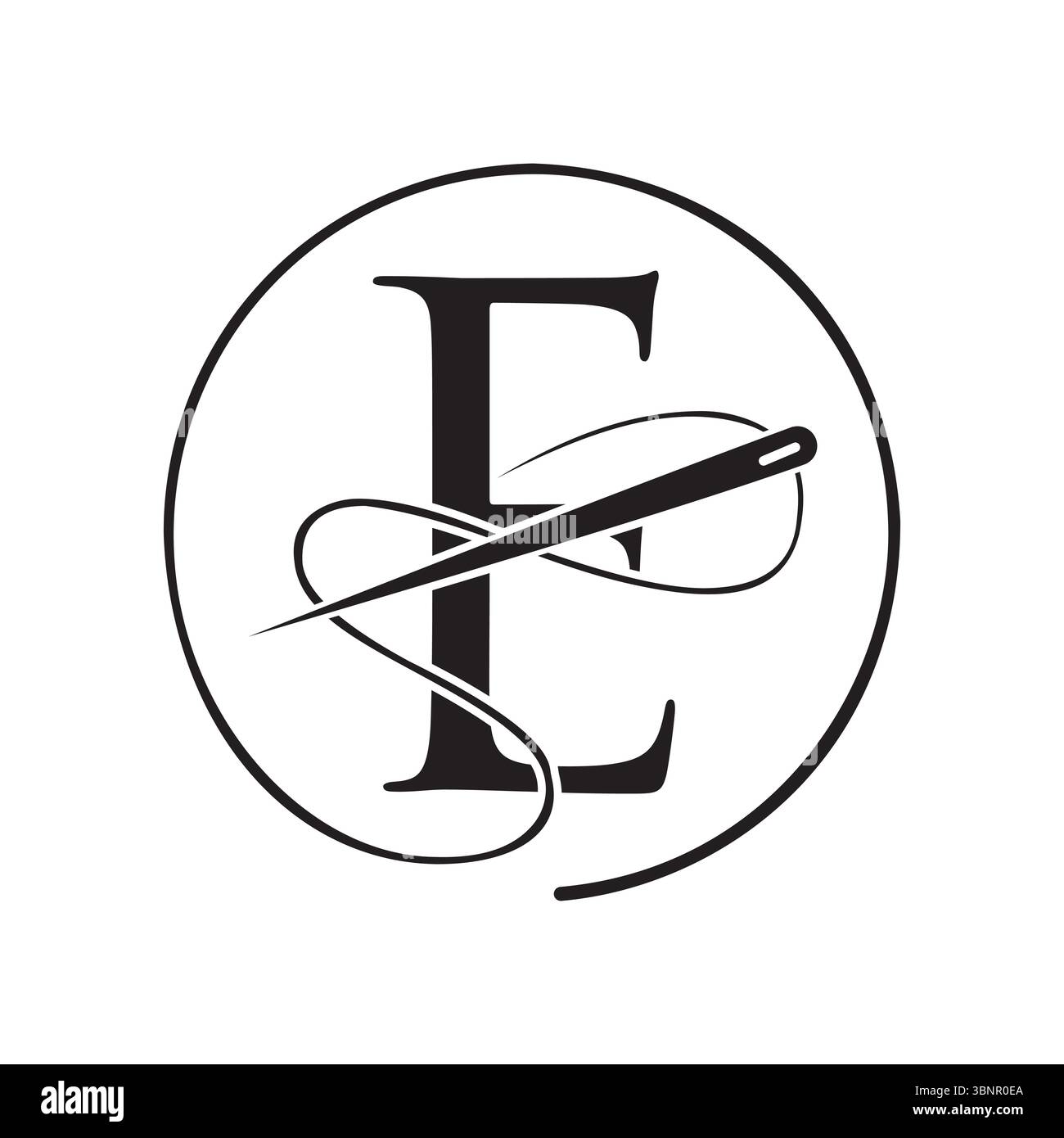 Initial Letter E Tailor Logo, Nadel und Faden Logotype für Kleidung, Stickerei, Textil, Mode, Tuch, Fabric-Schild Stock Vektor