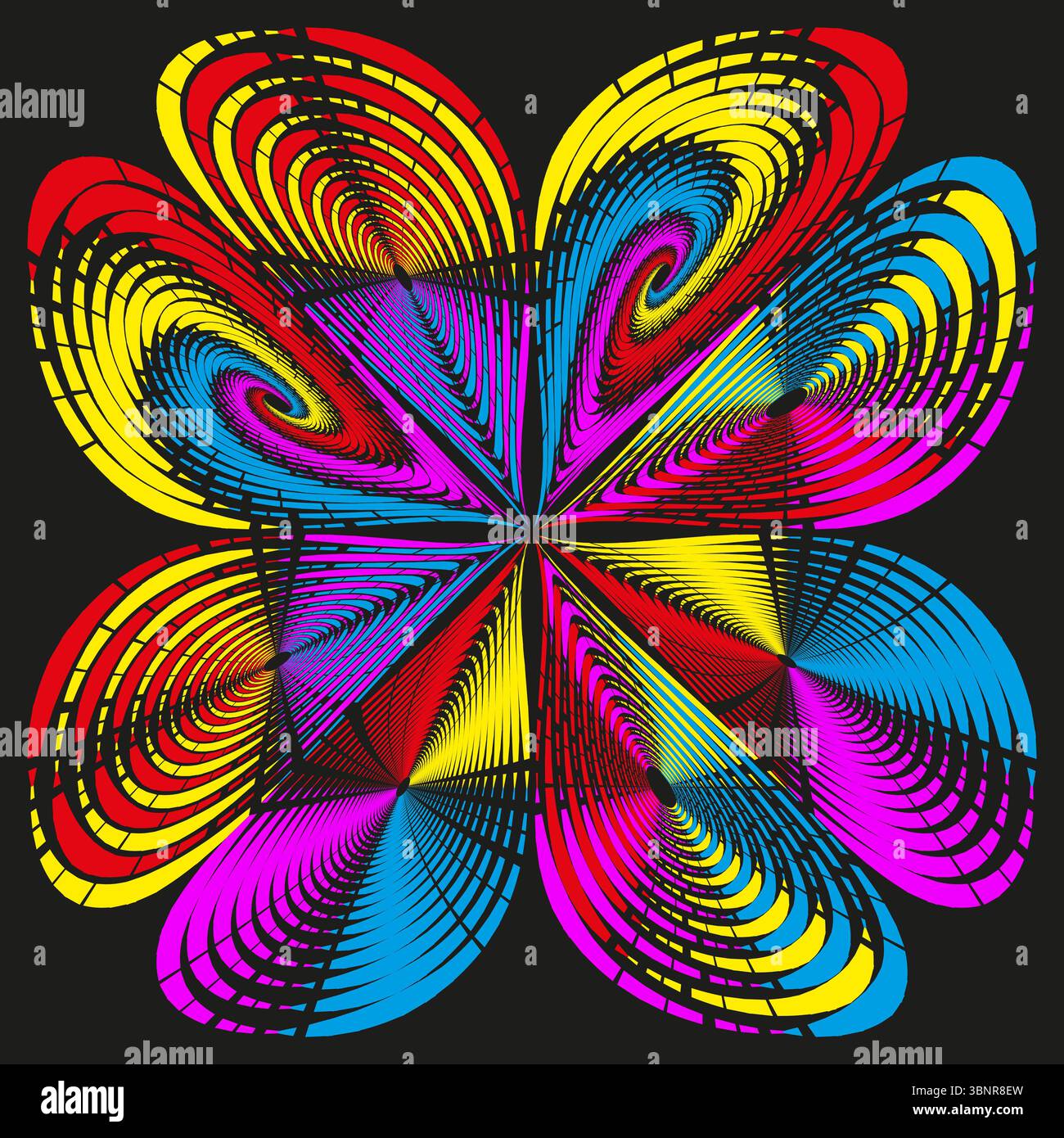 Abstrakte Musterkollektion. Geometrische Wirbeldesigns. Farbenfrohe Vektorelemente. Dynamische künstlerische Formen. Stock Vektor