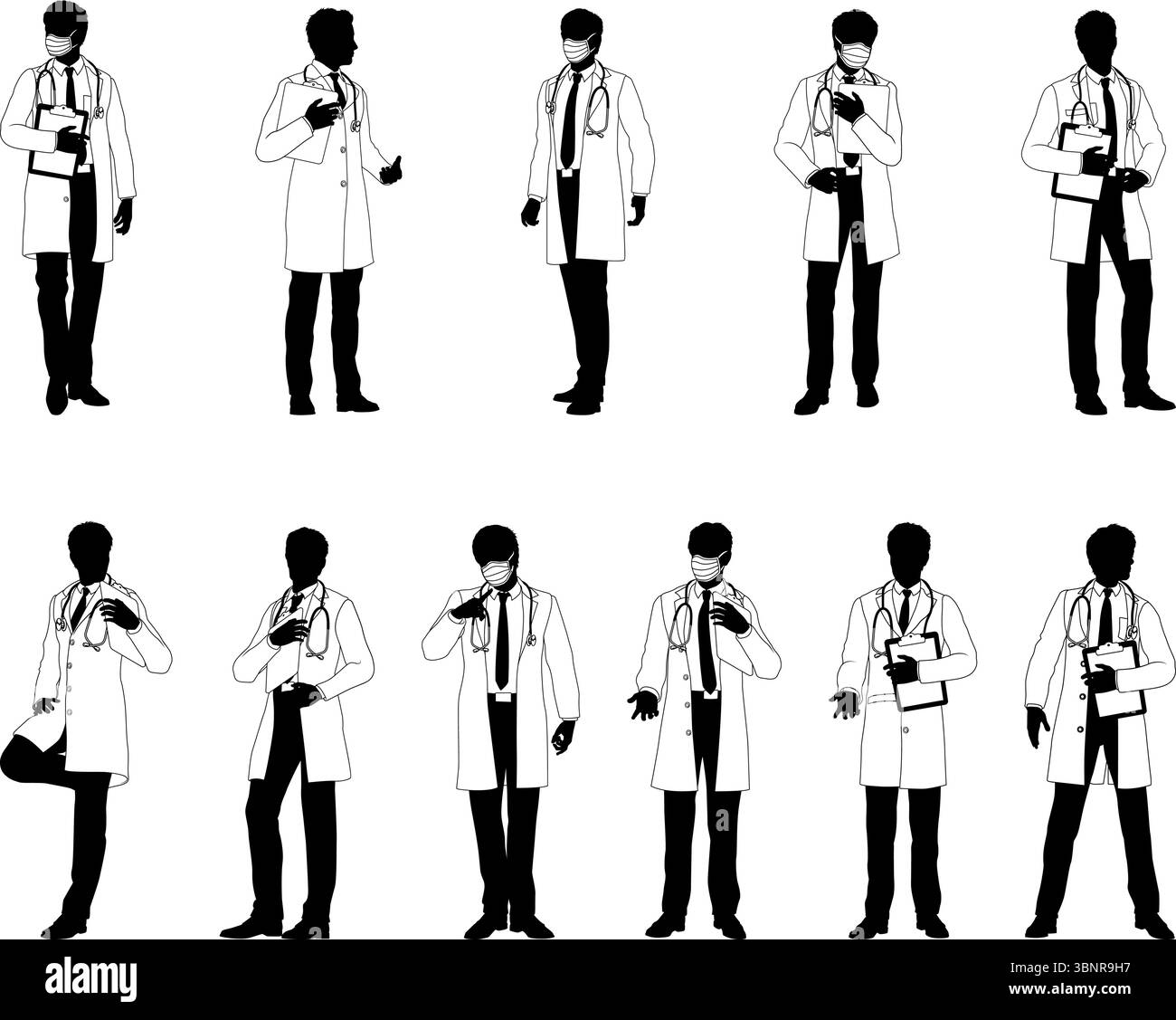 Doktor Männer Medical People Silhouette Set Stock Vektor