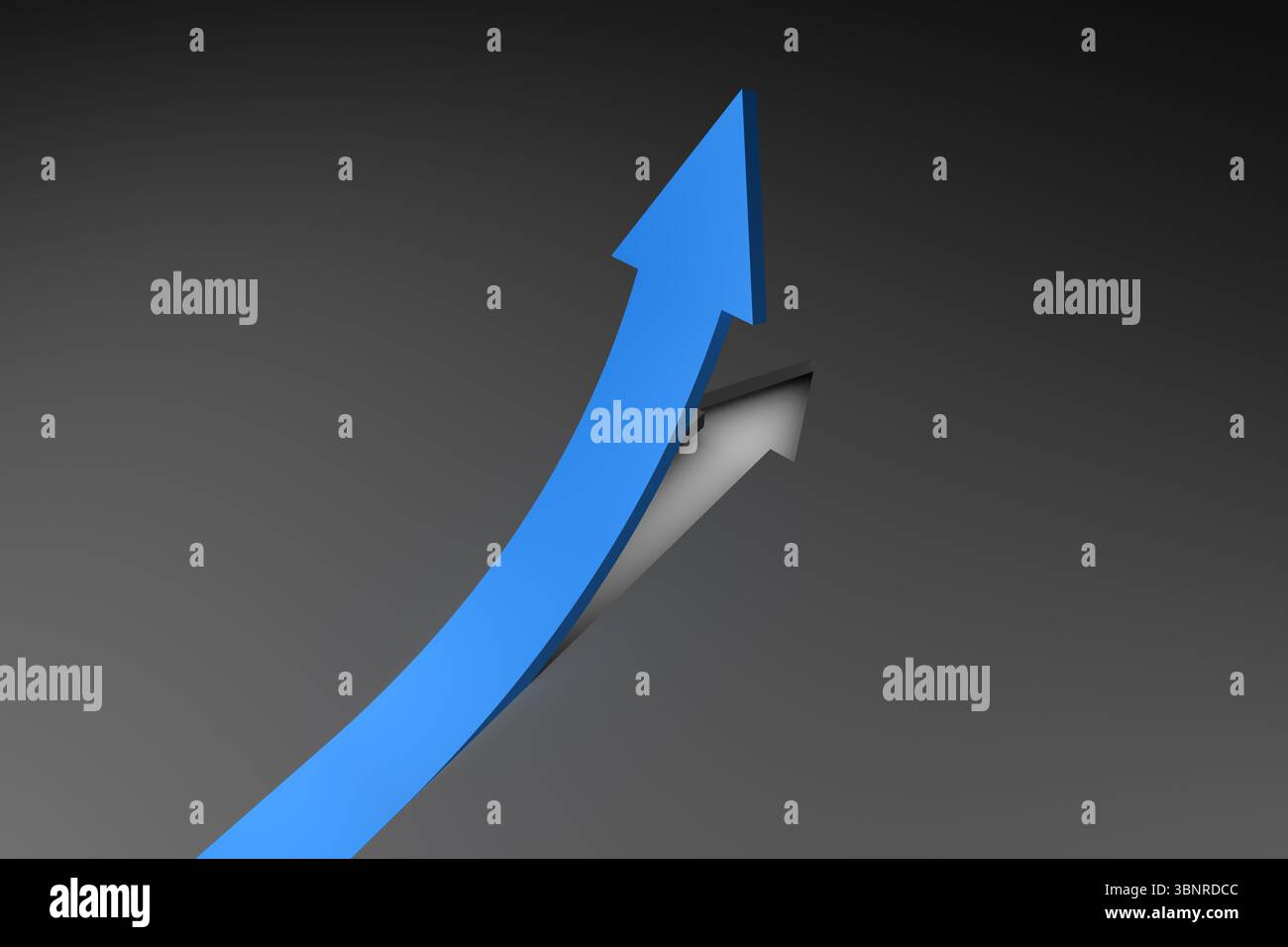 Blauen Pfeil nach oben von grauen Oberfläche Stockfoto