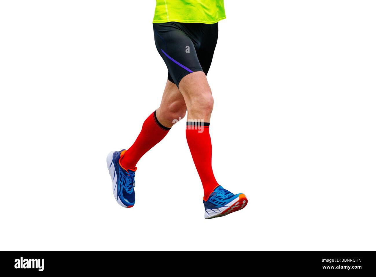 Beine männlicher Läufer Athlet Running Marathon Cut-out Figur auf weißem Hintergrund Stockfoto