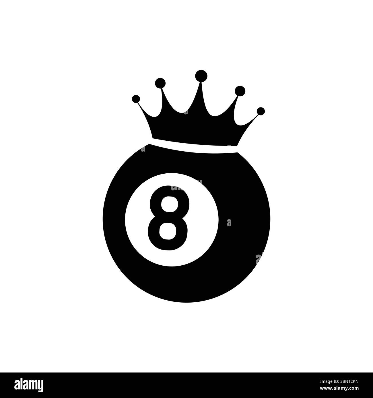 Minimalistische Vektor-Illustration eines gekrönten 8-Ball. Ein kühnes, kreatives Symbol, das oft mit Glück, Geschick oder Wettbewerbsvorteil im Design verbunden ist. Stock Vektor