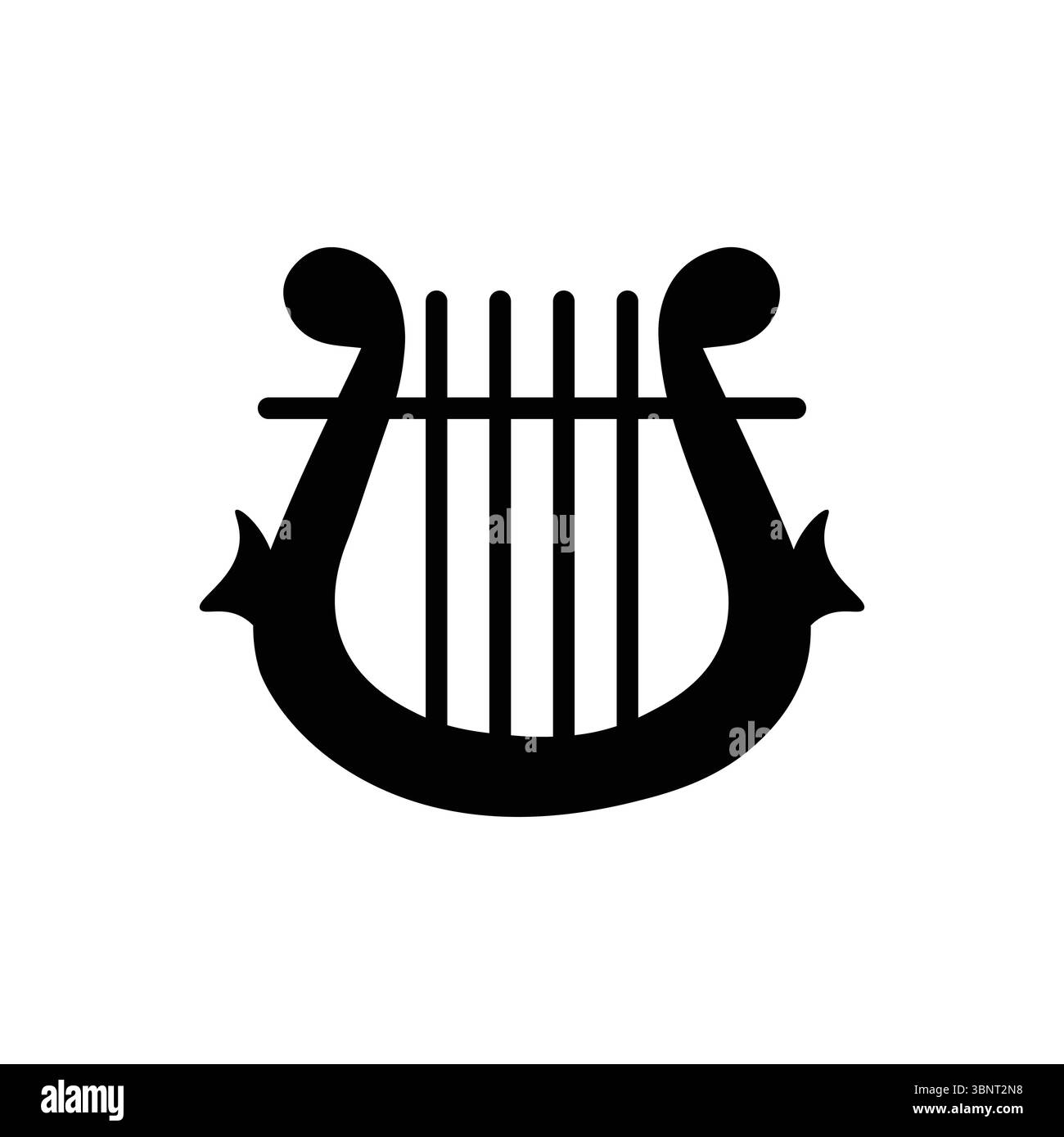 Eine solide schwarze Glyphe einer klassischen Leier, die Musik, Kunst, Poesie und klassische Themen symbolisiert. Stock Vektor