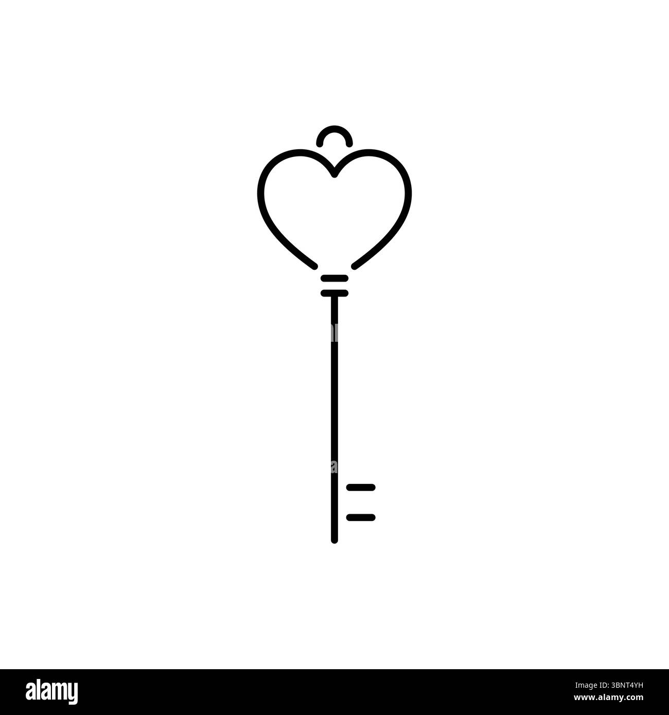 Ein charmantes minimalistisches Symbol eines Schlüssels mit einem herzförmigen Oberteil, das Liebe, Zugang oder wichtige Lösungen symbolisiert. Stock Vektor