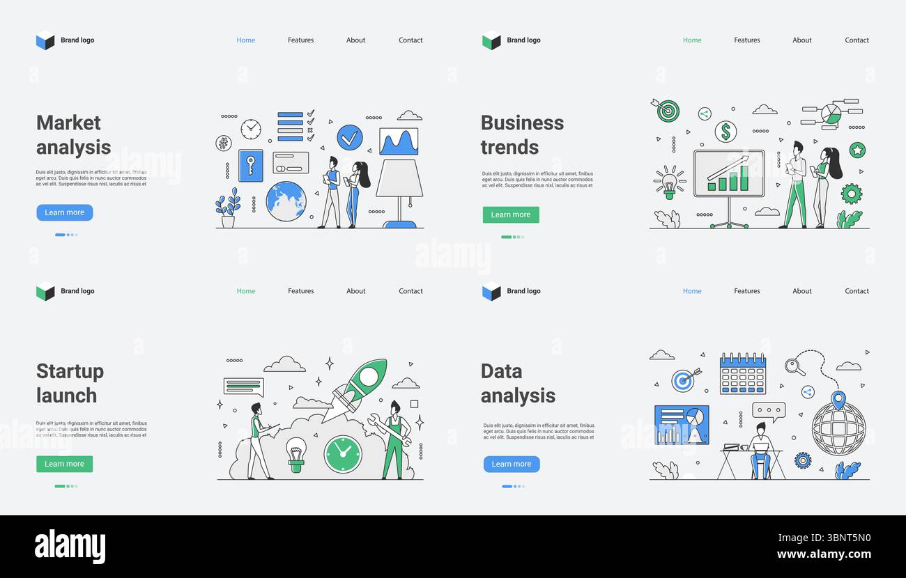 Unsere Marktanalyse umfasst neue Trends, Startup-Strategien, Datenanalyse, Forschung, Vektorgrafiken, und visuelle Darstellung, kombiniert mit Analyse- und Designkompetenz für den Erfolg Stock Vektor