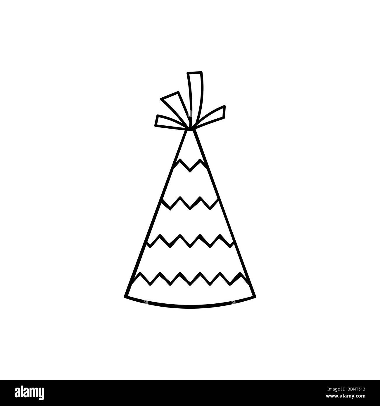 Eine festliche Umrissdarstellung eines Partyhutes mit Zickzack-Details, perfekt für Geburtstage und fröhliche Veranstaltungen. Stock Vektor