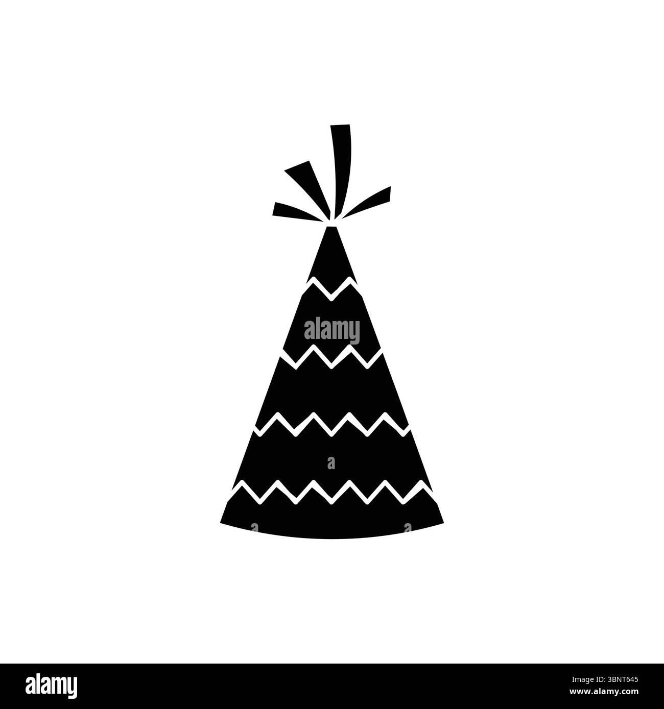 Eine festliche schwarze Silhouette eines Partyhutes, perfekt für Designs, die Geburtstage, Veranstaltungen und fröhliche Anlässe feiern. Stock Vektor