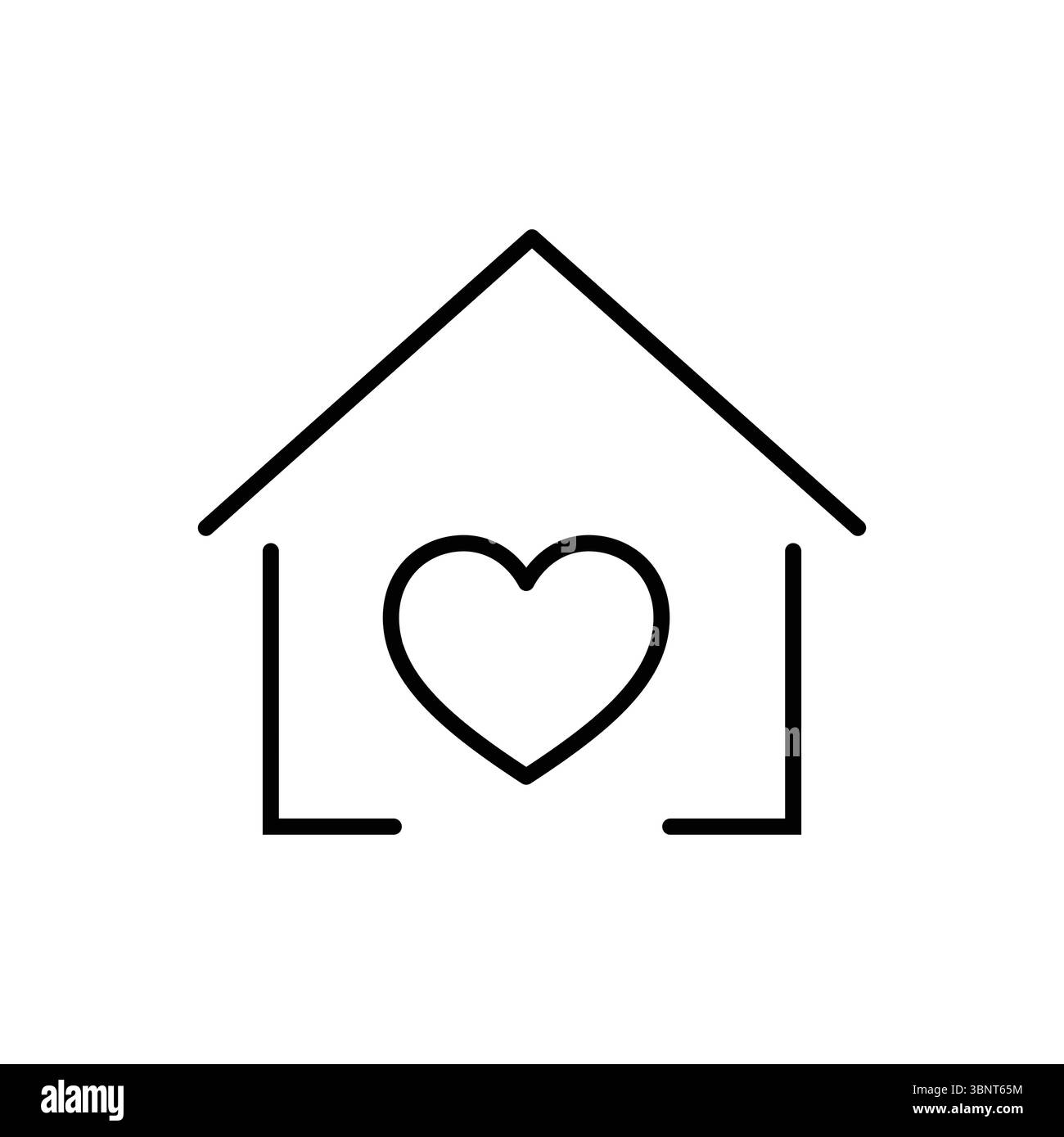 Eine einfache Strichkunst-Illustration eines Hauses mit einem Herzen im Inneren, das Zuhause, Liebe und Gemeinschaft symbolisiert. Perfekt für moderne Designs. Stock Vektor
