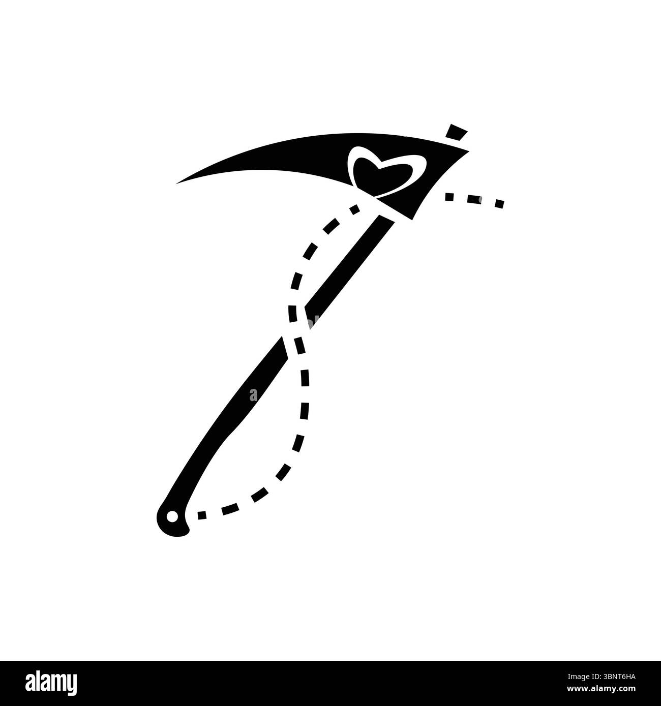 Halloween stilisierte Sense-Ikone mit Herz, die einzigartige Fantasie, Liebe oder mystische Themen symbolisiert. Stock Vektor