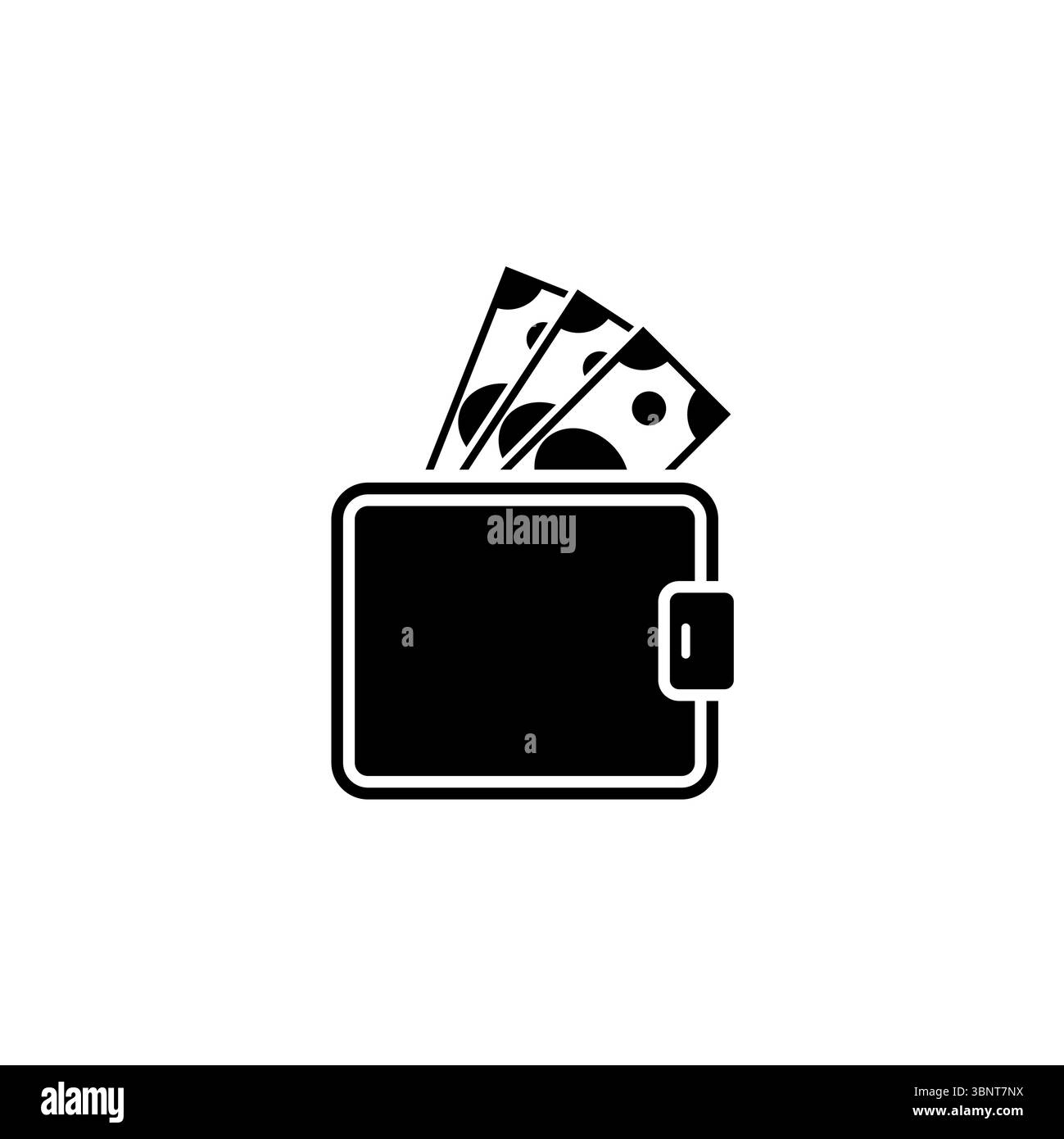 Geldbörse mit Dollar-Banknoten, Geldbörse und Bargeld, Tasche Solid Flat Vector Symbol isoliert auf weißem Hintergrund. Stock Vektor