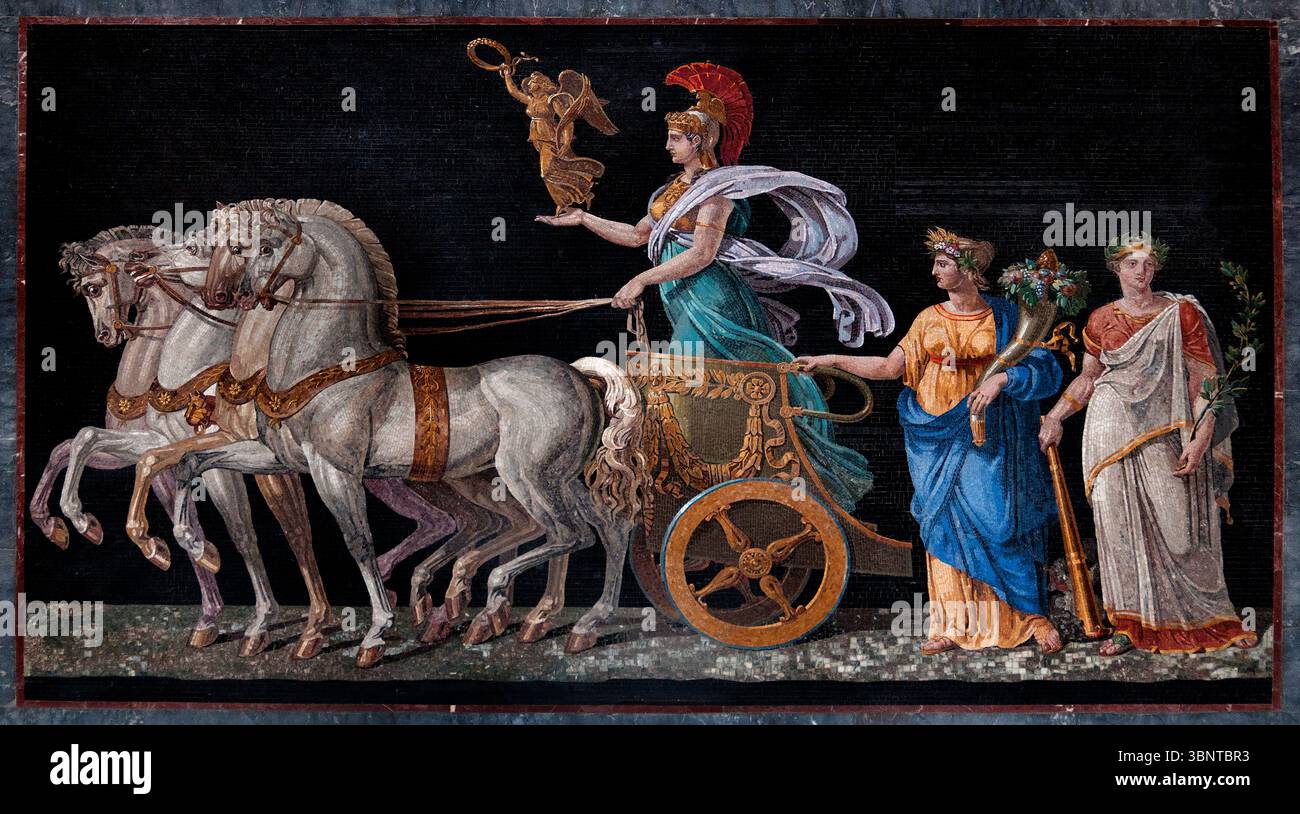 Das Genie des Kaisers Sieg bringt Frieden und Fülle Francesco BELLONI 1772-1863 Italien Frankreich Frankreich Frankreich, Louvre, Paris. ( Francesco Belloni (1772-1863) nach Francois Gérard (1770-1837) bringt das Genie des Kaisers, der Sieg, Frieden und Fülle zurück, 1807 Mosaik aus Hartstein und Glaspaste ) Stockfoto