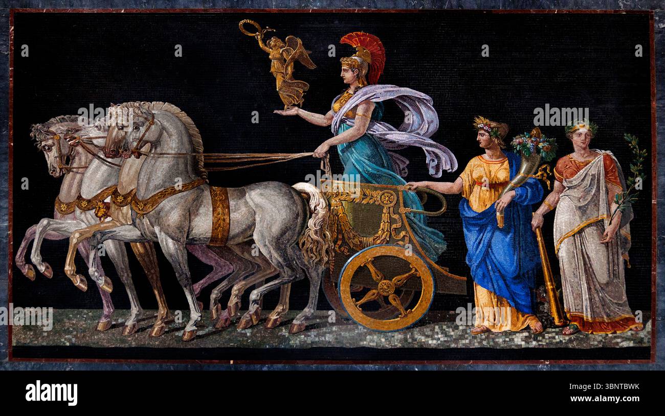 Das Genie des Kaisers Sieg bringt Frieden und Fülle Francesco BELLONI 1772-1863 Italien Frankreich Frankreich Frankreich, Louvre, Paris. ( Francesco Belloni (1772-1863) nach Francois Gérard (1770-1837) bringt das Genie des Kaisers, der Sieg, Frieden und Fülle zurück, 1807 Mosaik aus Hartstein und Glaspaste ) Stockfoto