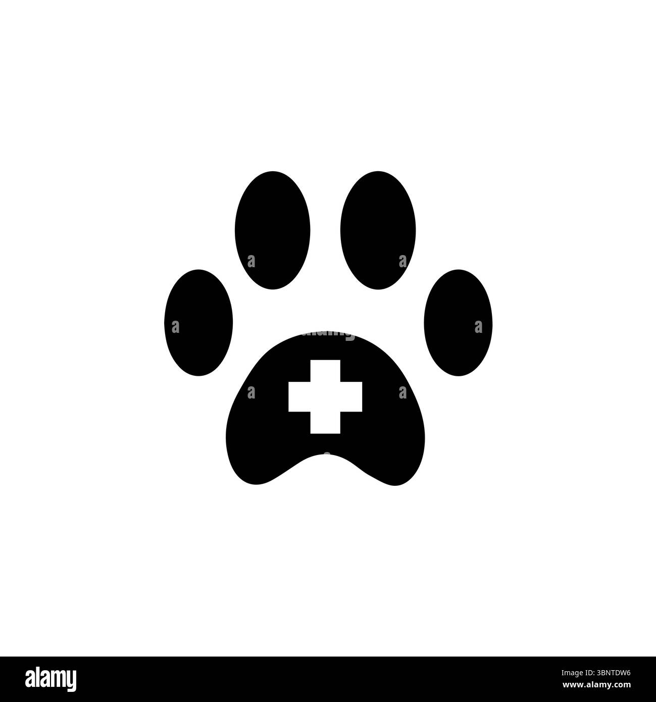 Paw erste Hilfe Cross Veterinary Clinic Solid Flat Vektor Symbol isoliert auf weißem Hintergrund. Stock Vektor