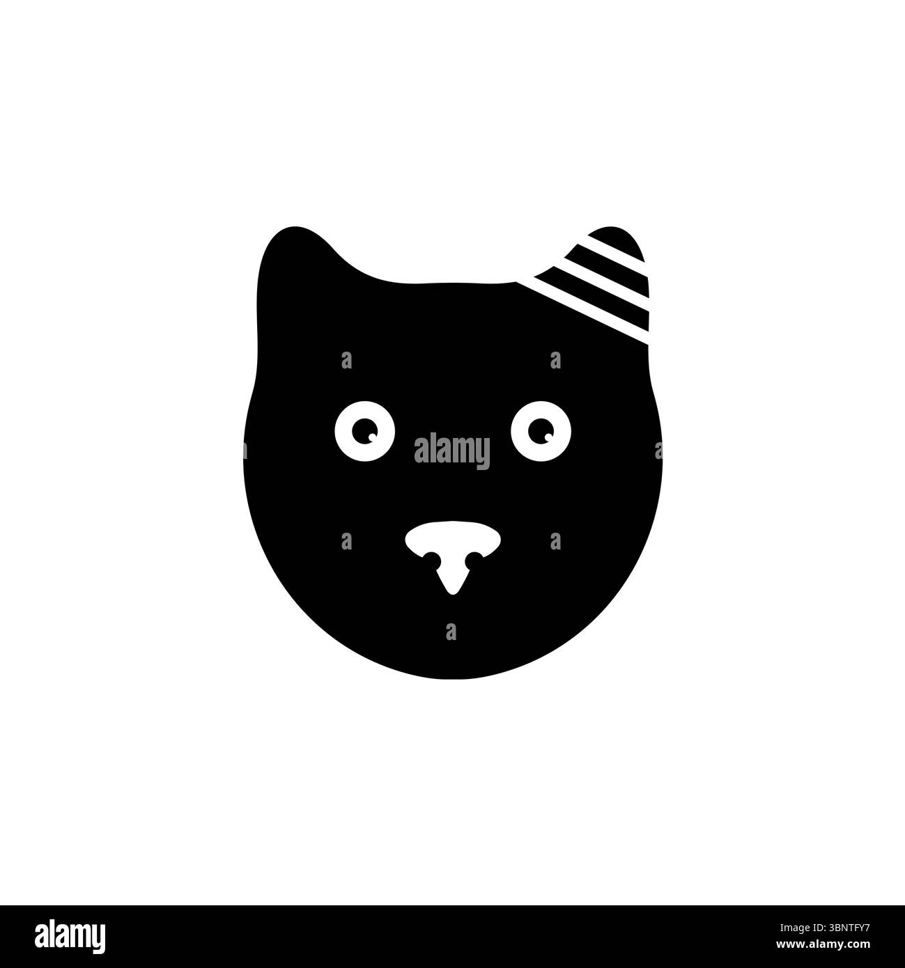 Kranke Katze mit Bandage auf dem Kopfohr, Veterinary Solid Flat Vector Icon isoliert auf weißem Hintergrund. Stock Vektor