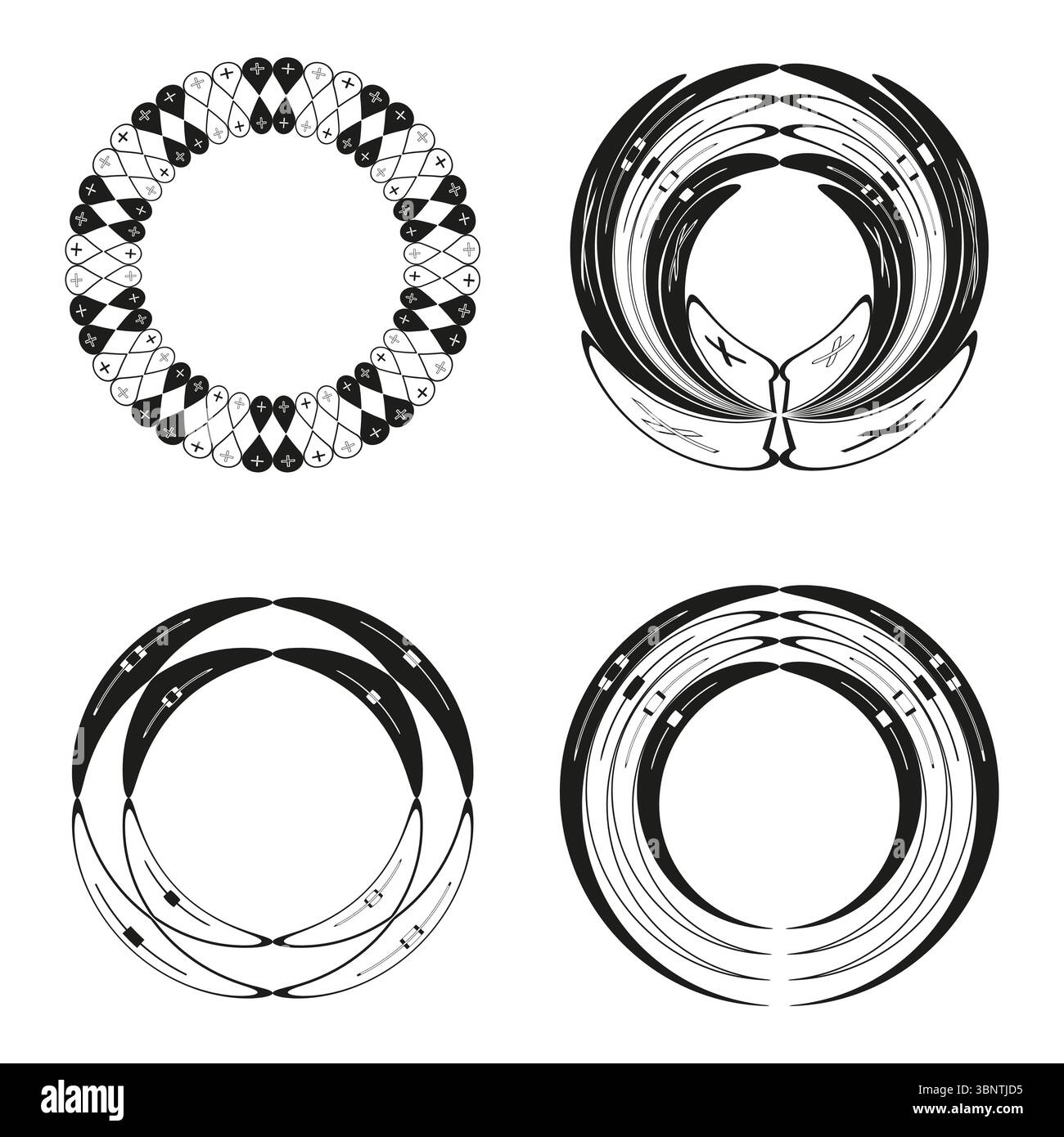 Abstrakte Zierringe. Kreiselemente schleifen. Organische Pinselstriche. Vektor-künstlerische Rahmen. Stock Vektor