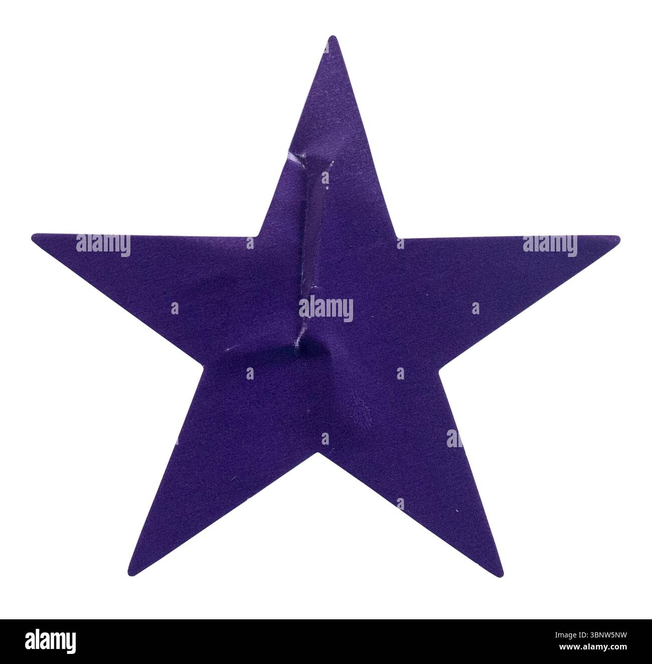 Einzelner violetter Sternenaufkleber isoliert auf weiß Stockfoto
