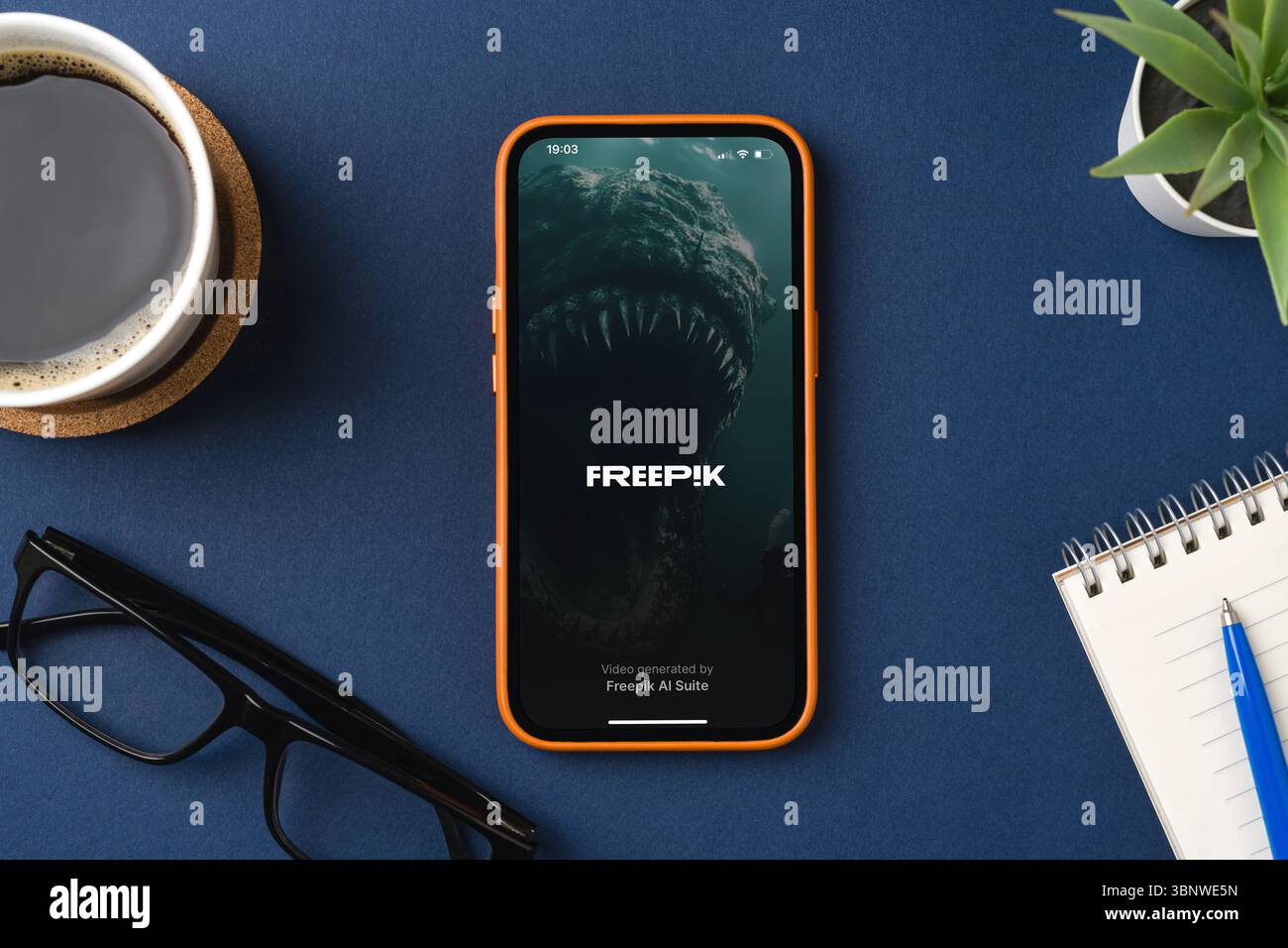 Antalya, Türkei – 4. Juli 2025: Das Freepik-Logo wird auf dem Bildschirm des iphone-Smartphones angezeigt Stockfoto