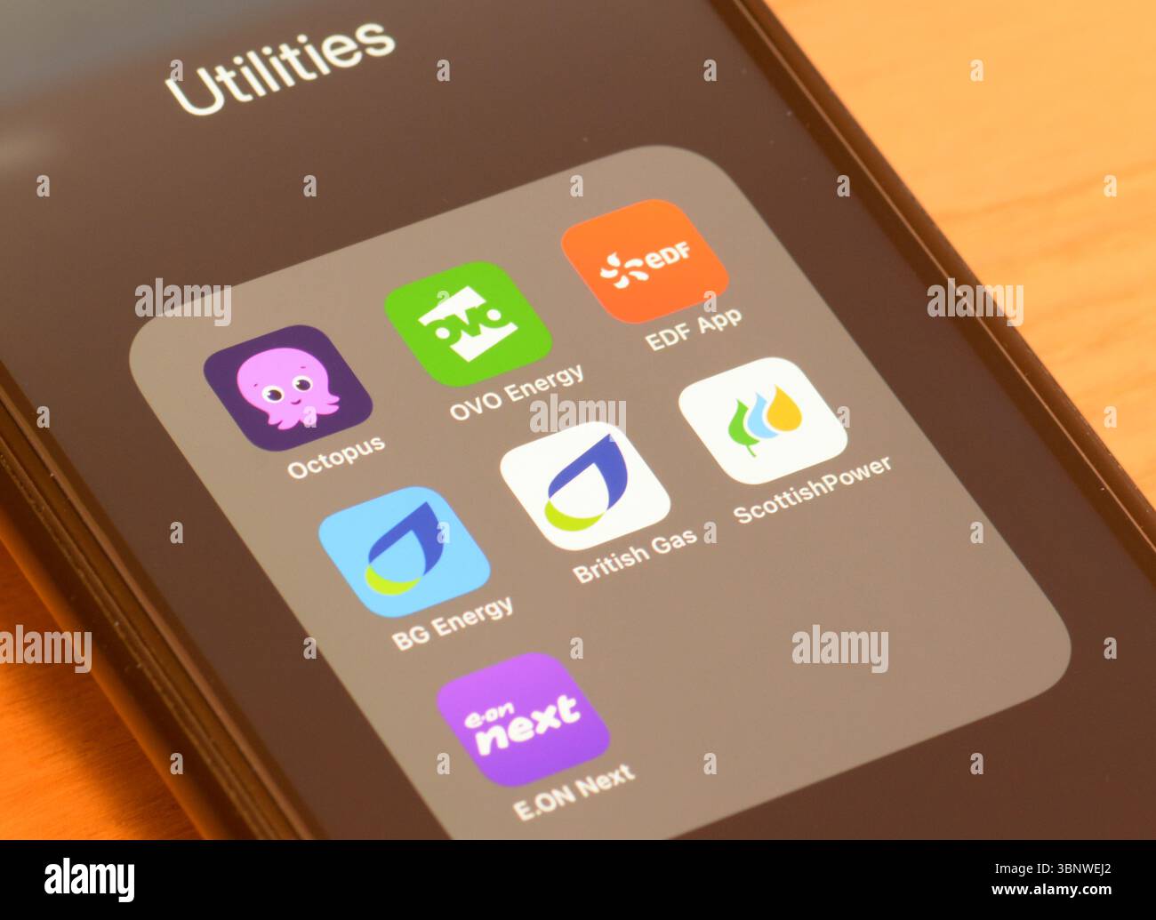 Dienstprogramme Apps auf dem Smartphone-Bildschirm Stockfoto