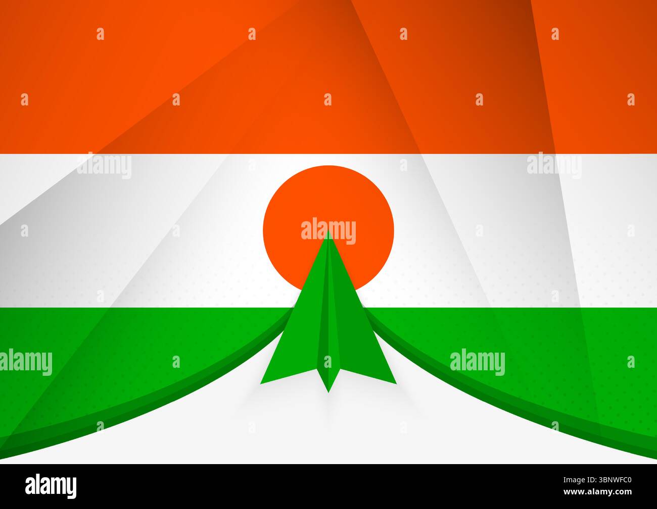 Niger Flag mit abstraktem Papier Flugzeugdesign, Nationalflagge im geometrischen gefalteten Papierstil. Vektorabbildung. Stock Vektor