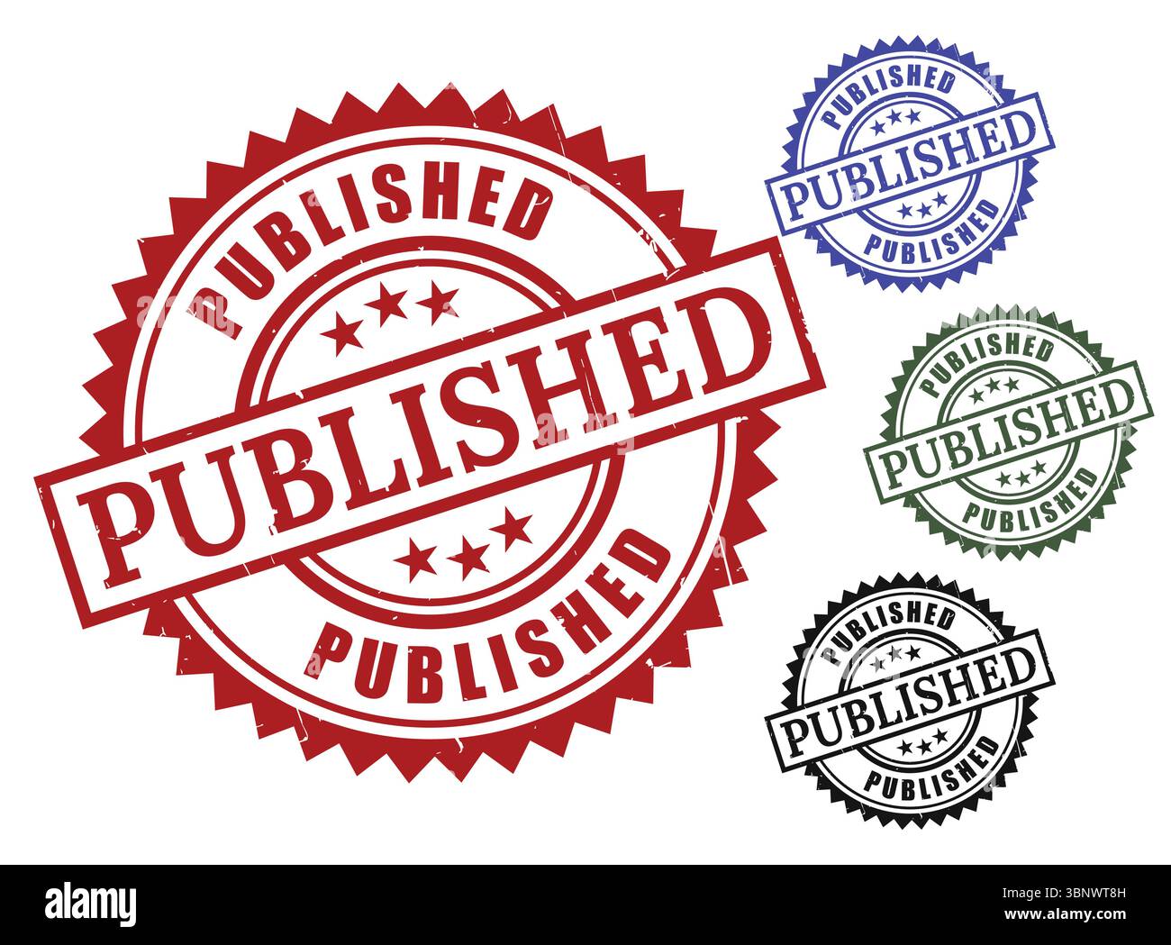 Veröffentlichte Designelemente für Stempelvektorgrafiken für Geschäfts- und Marketingmaterialien Stock Vektor