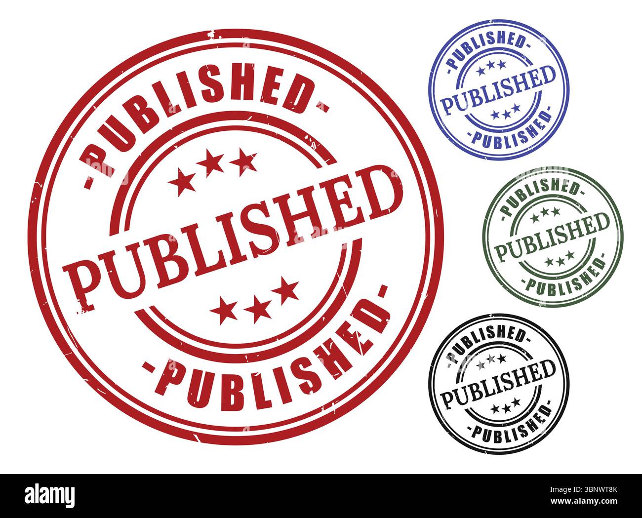 Veröffentlichte Stempelvektorgrafiken von Dichtungen in verschiedenen Farben für Designelemente und Projekte Stock Vektor