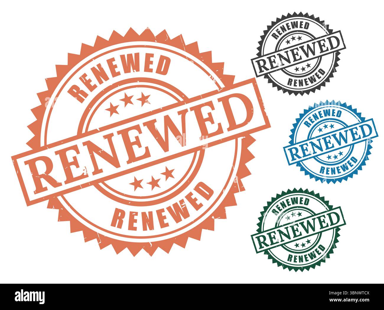 Aktualisiertes Stempelvektorgrafik-Set in verschiedenen Farben für Business- und offizielles Dokumentendesign Stock Vektor