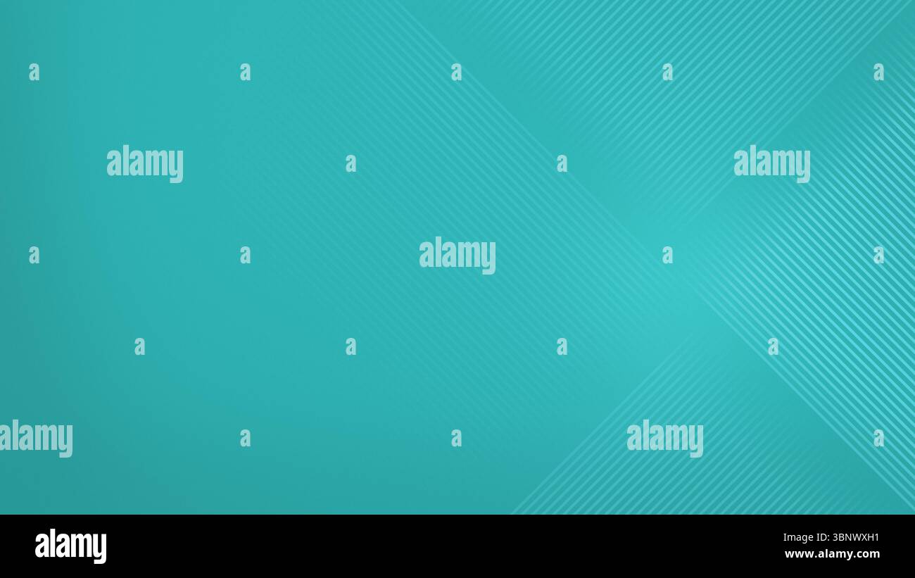 Geometrische, grafische und geneigte, verblassende helle türkisfarbene Linien auf dunklem cyanfarbenem Hintergrund. Abstrakter hochauflösender Vollformathintergrund mit Kopierraum. Stockfoto