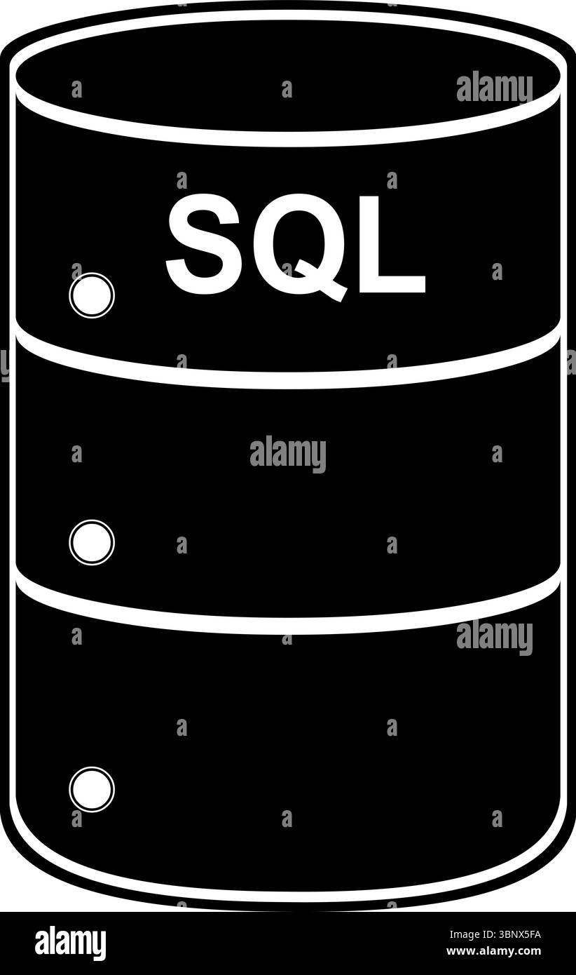Vektorabbildung Schwarzweiß-Konzeptsymbol SQL-Datenbank Stock Vektor