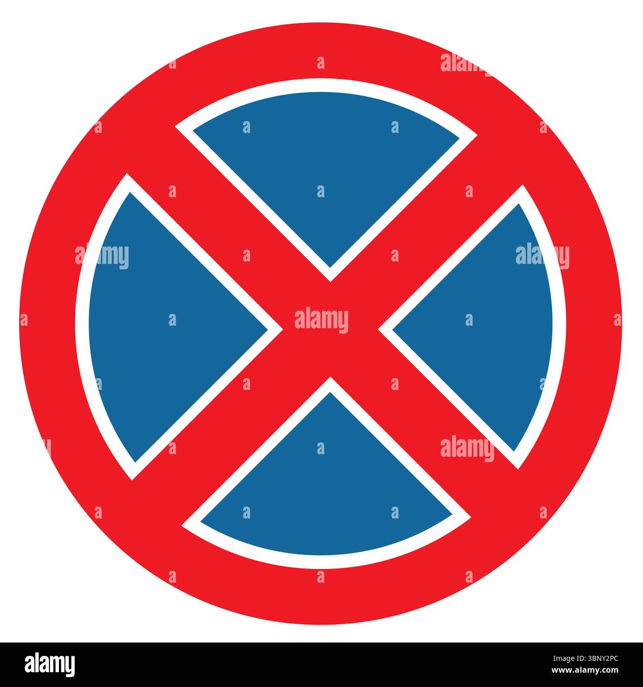 Lichtbahnschild. Kein Parksymbol. Kein Anhalten der Straße. Vektorillustration des roten runden Verbots. Flacher STYLE. Stockfoto