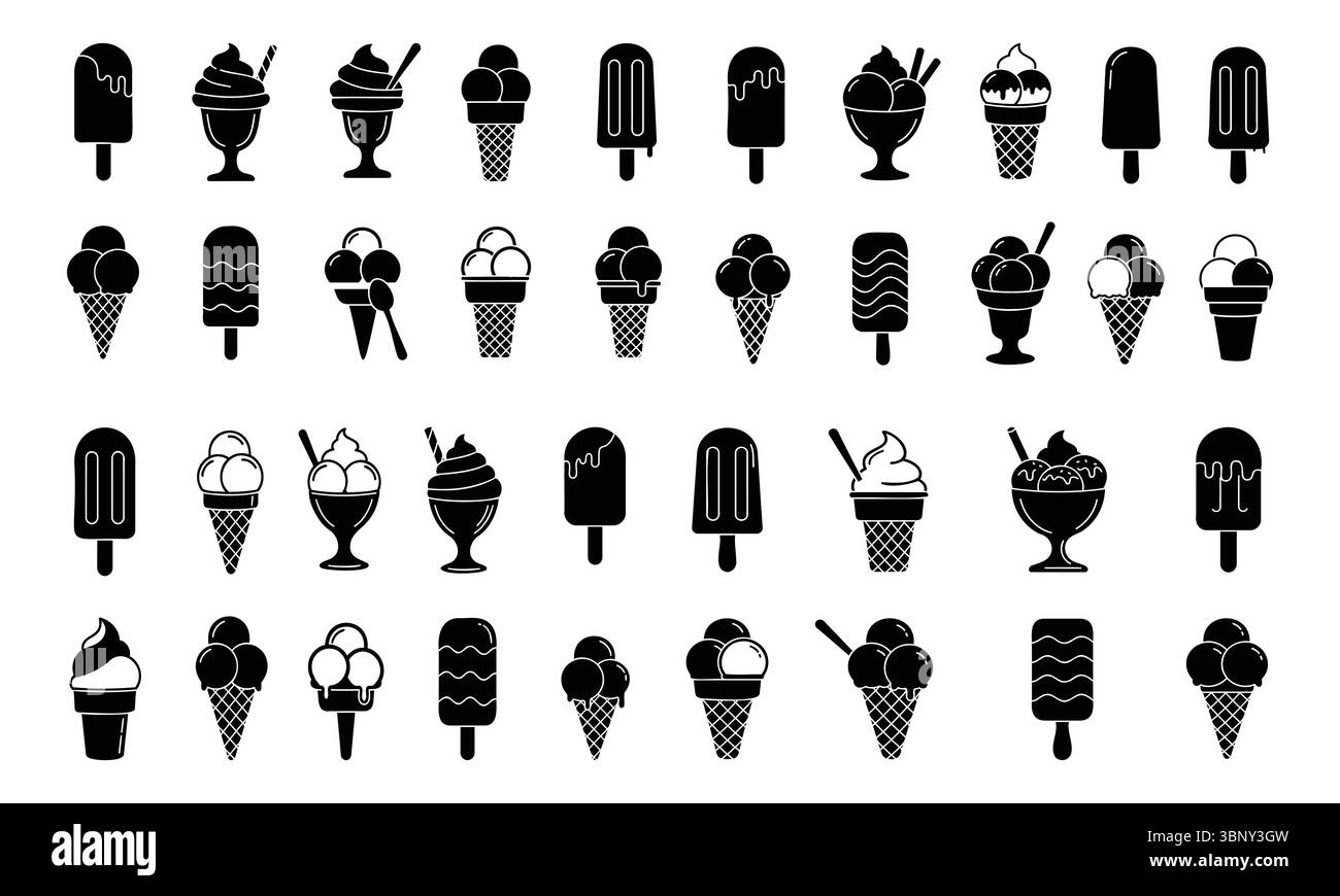 Eiscreme Silhouette Icon Kollektion Vektor Stock Vektor