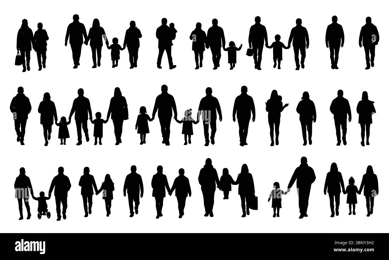 Familie Silhouette Vektor Set von Walking People Stock Vektor
