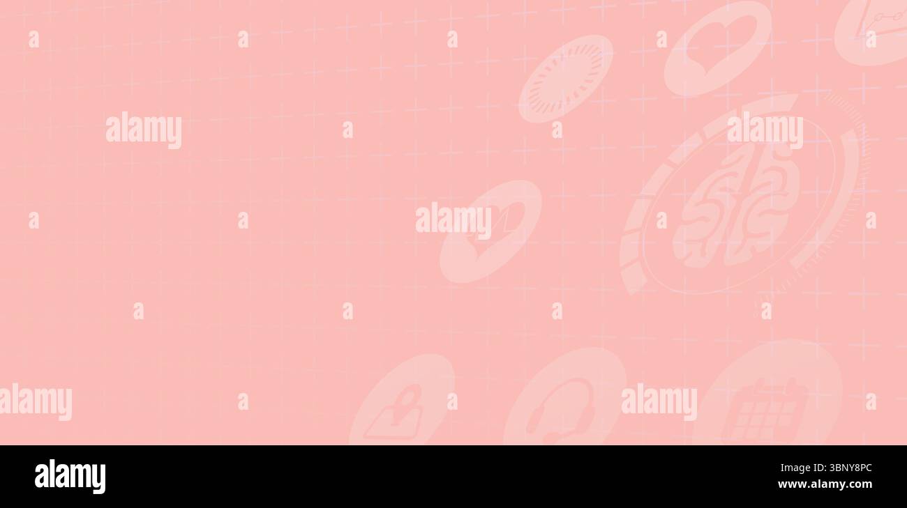 Das stilisierte Brain Scan-Symbol wird in der flachen Benutzeroberfläche angezeigt und zeigt neuronales Netzwerk, Herz, Profil und Kalender an Stockfoto