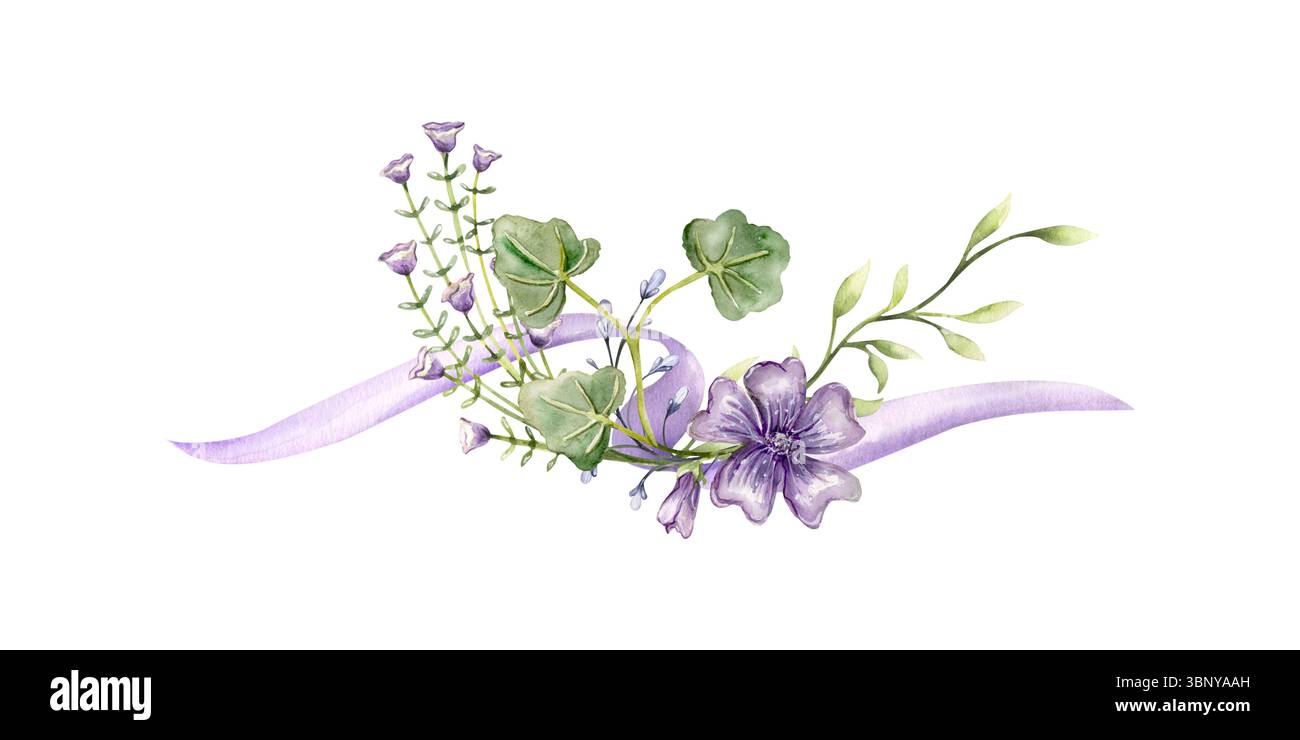 Aquarellband Komposition mit violetten Blumen Stockfoto